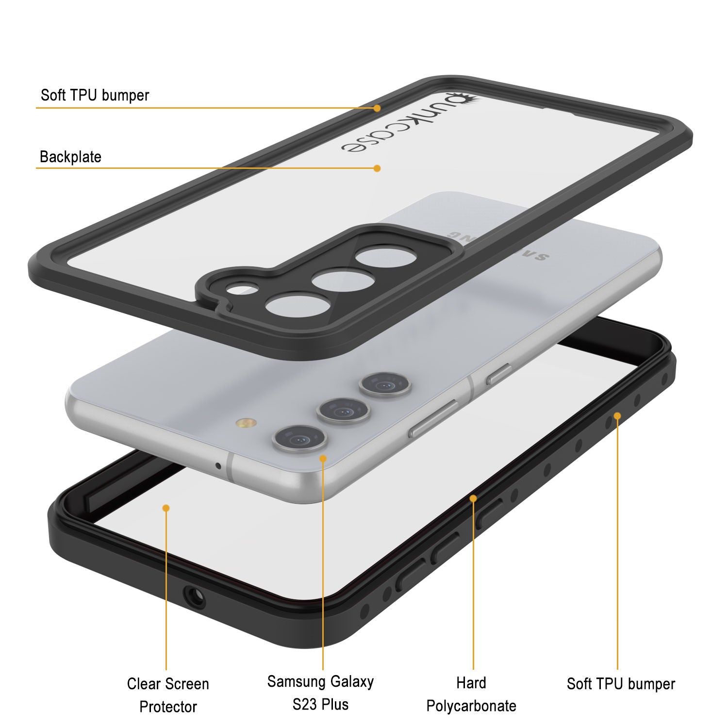Capa impermeável Galaxy S23+ Plus PunkCase StudStar Clear Thin 6.6ft Subaquático IP68 à prova de choque/neve