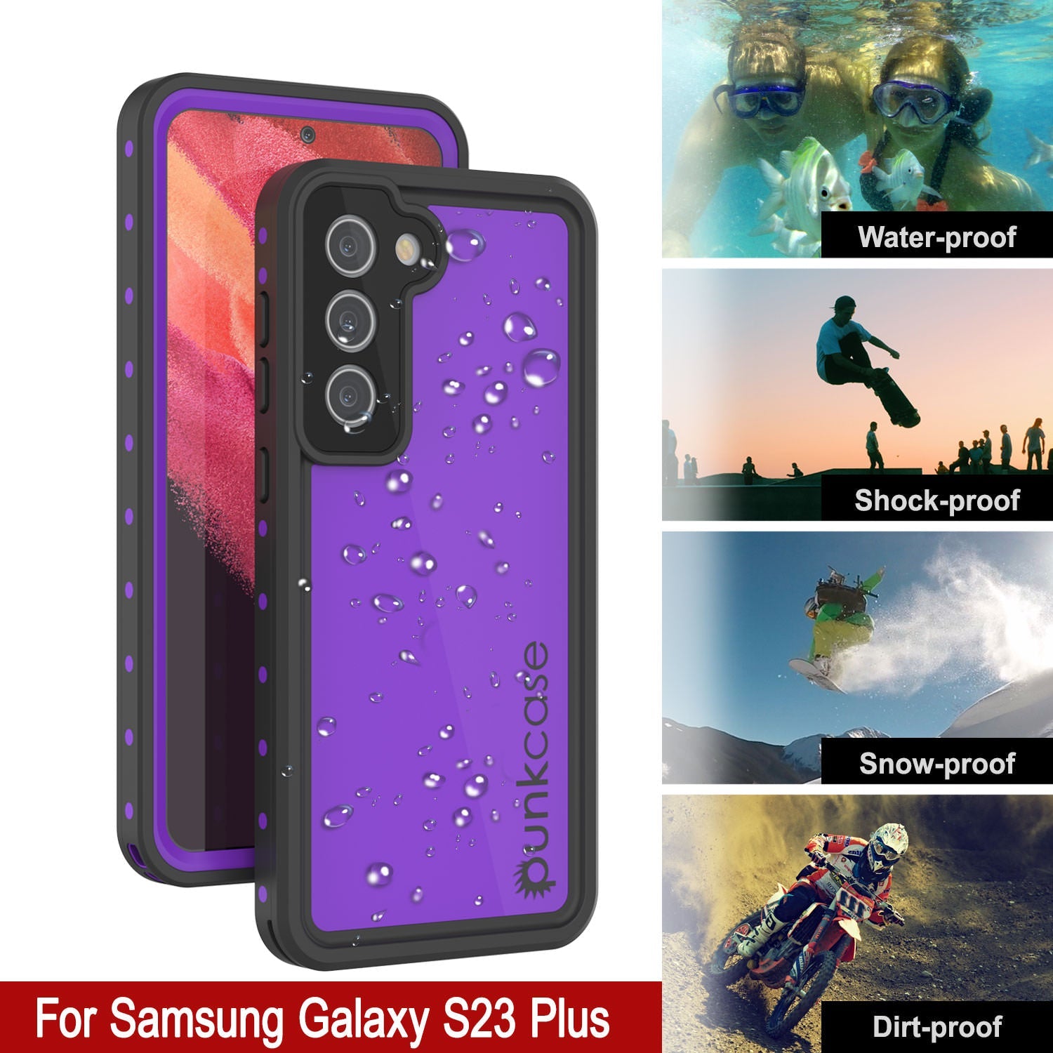 Capa à Prova d'Água Galaxy S23+ Plus PunkCase StudStar Roxo Fino 6.6ft Subaquático IP68 à Prova de Choque/Neve