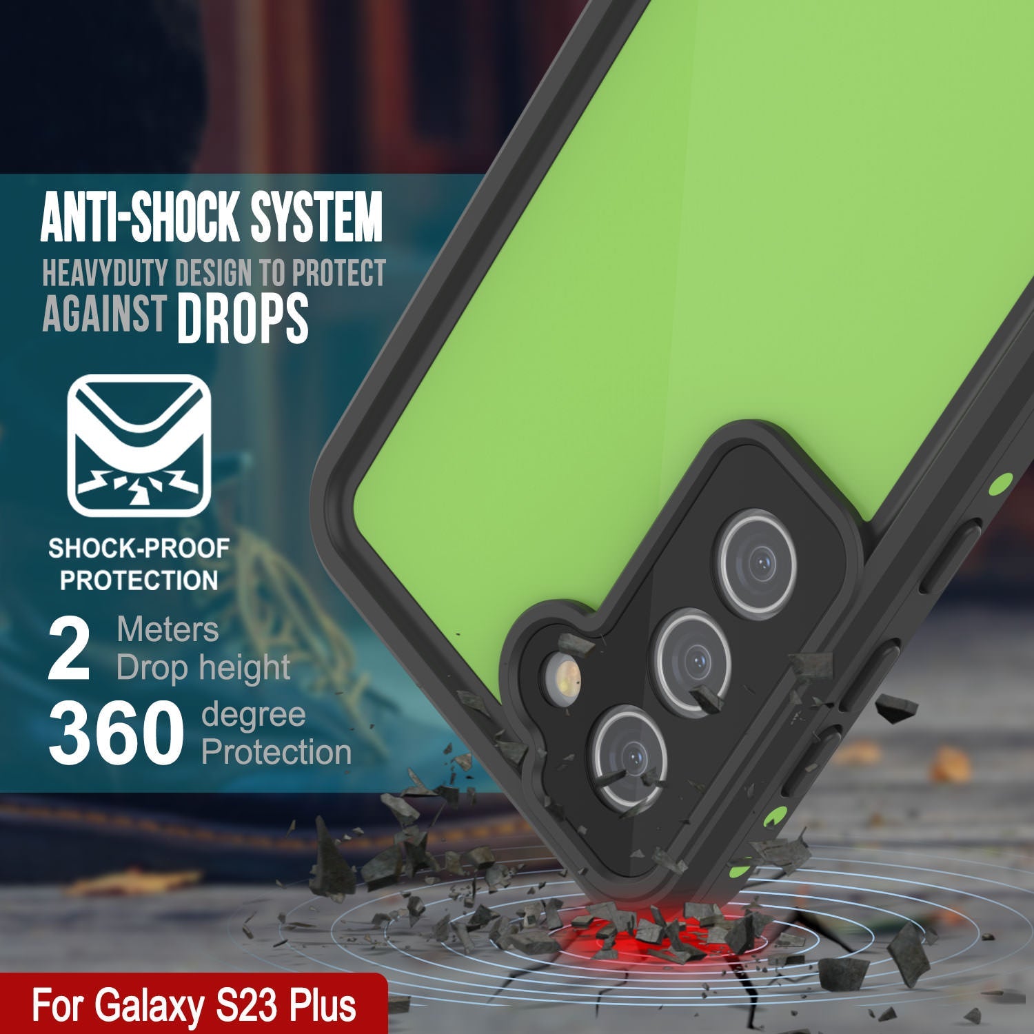 Capa à Prova d'Água Galaxy S23+ Plus PunkCase StudStar Verde Claro Fino 6.6ft Submersível IP68 à Prova de Choque
