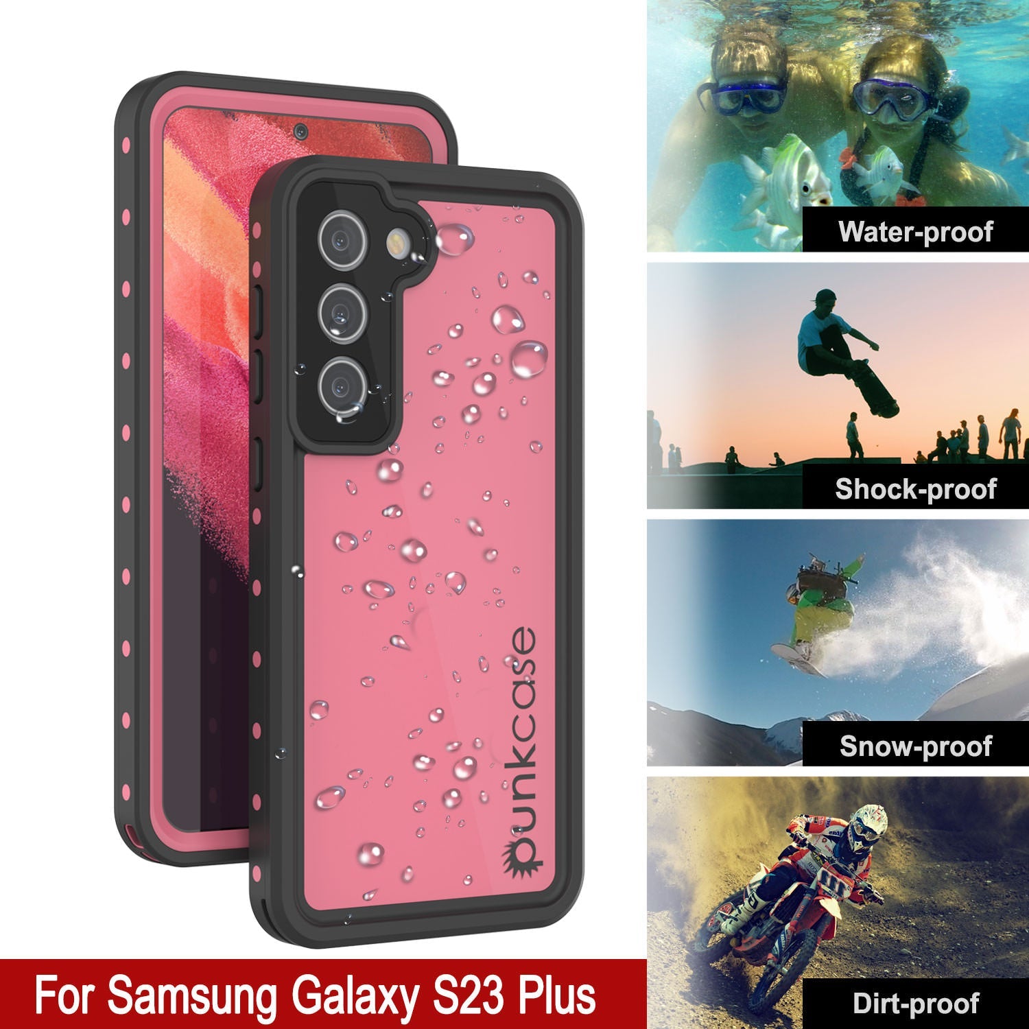 Capa à prova d'água Galaxy S23+ Plus PunkCase StudStar Pink Fina 6.6ft IP68 à Prova de Choque/Neve Subaquática