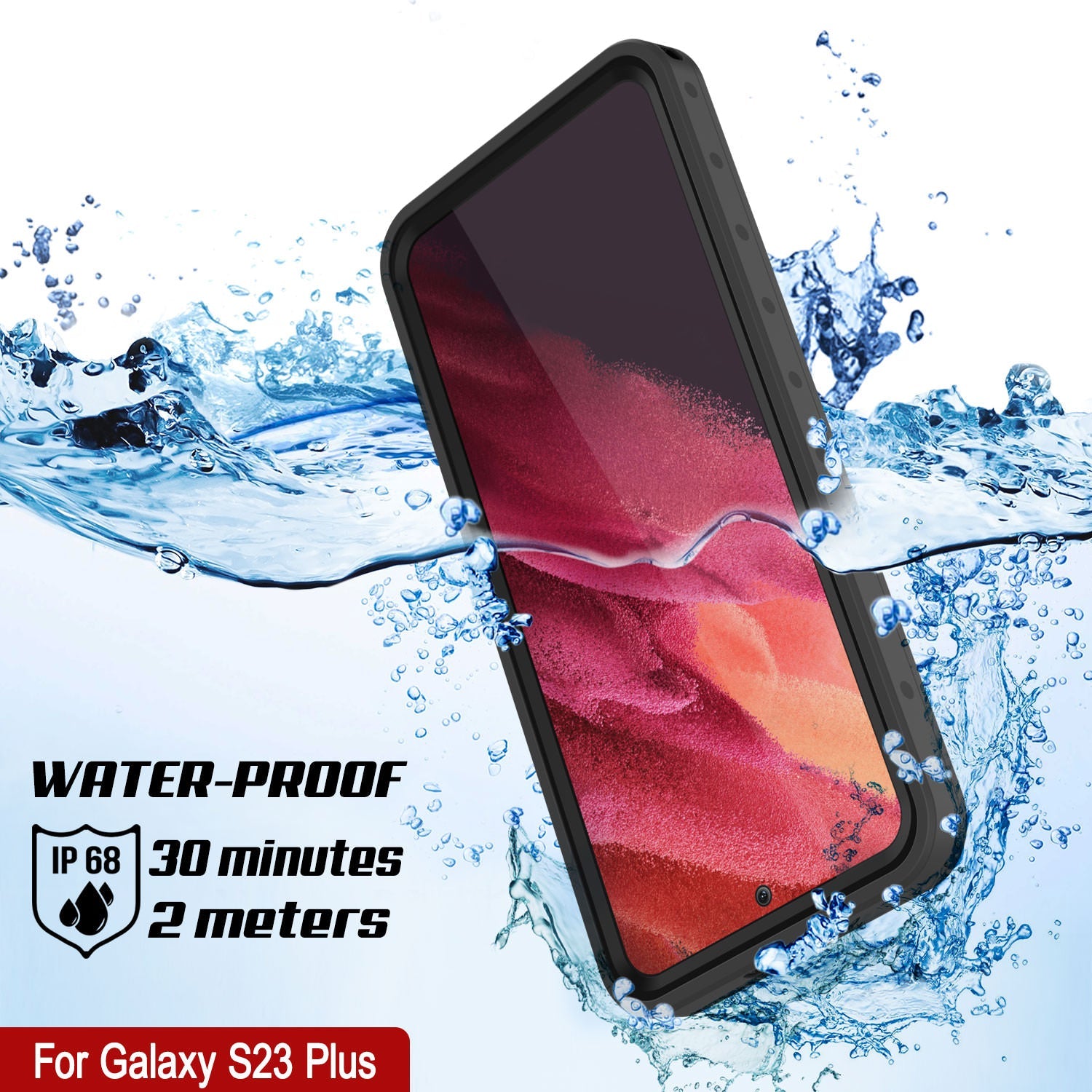 Capa à prova d'água Galaxy S23+ Plus PunkCase StudStar preta fina 6,6 pés à prova d'água IP68 à prova de choque/neve