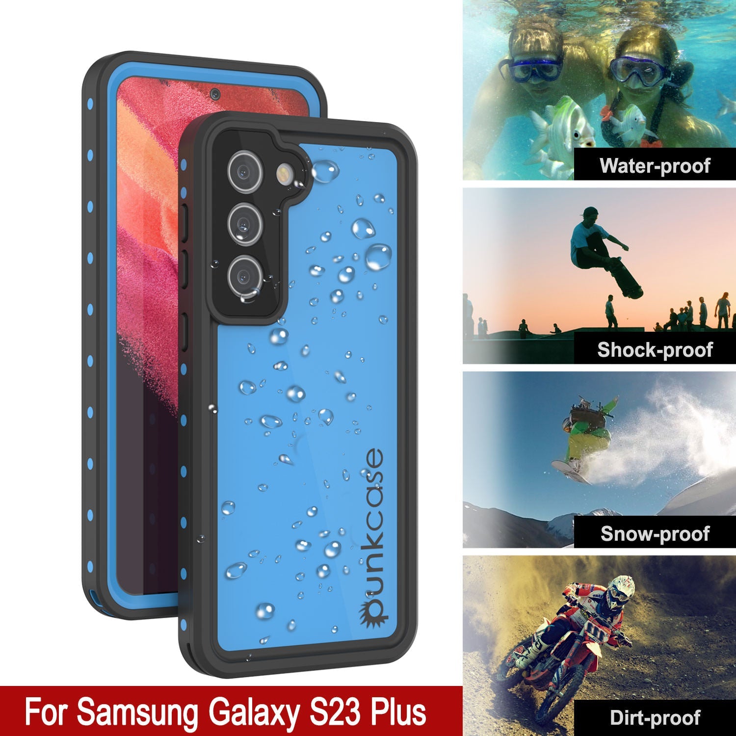 Capa à prova d'água Galaxy S23+ Plus PunkCase StudStar Light Blue Fina 6,6ft Subaquática IP68 à prova de choque