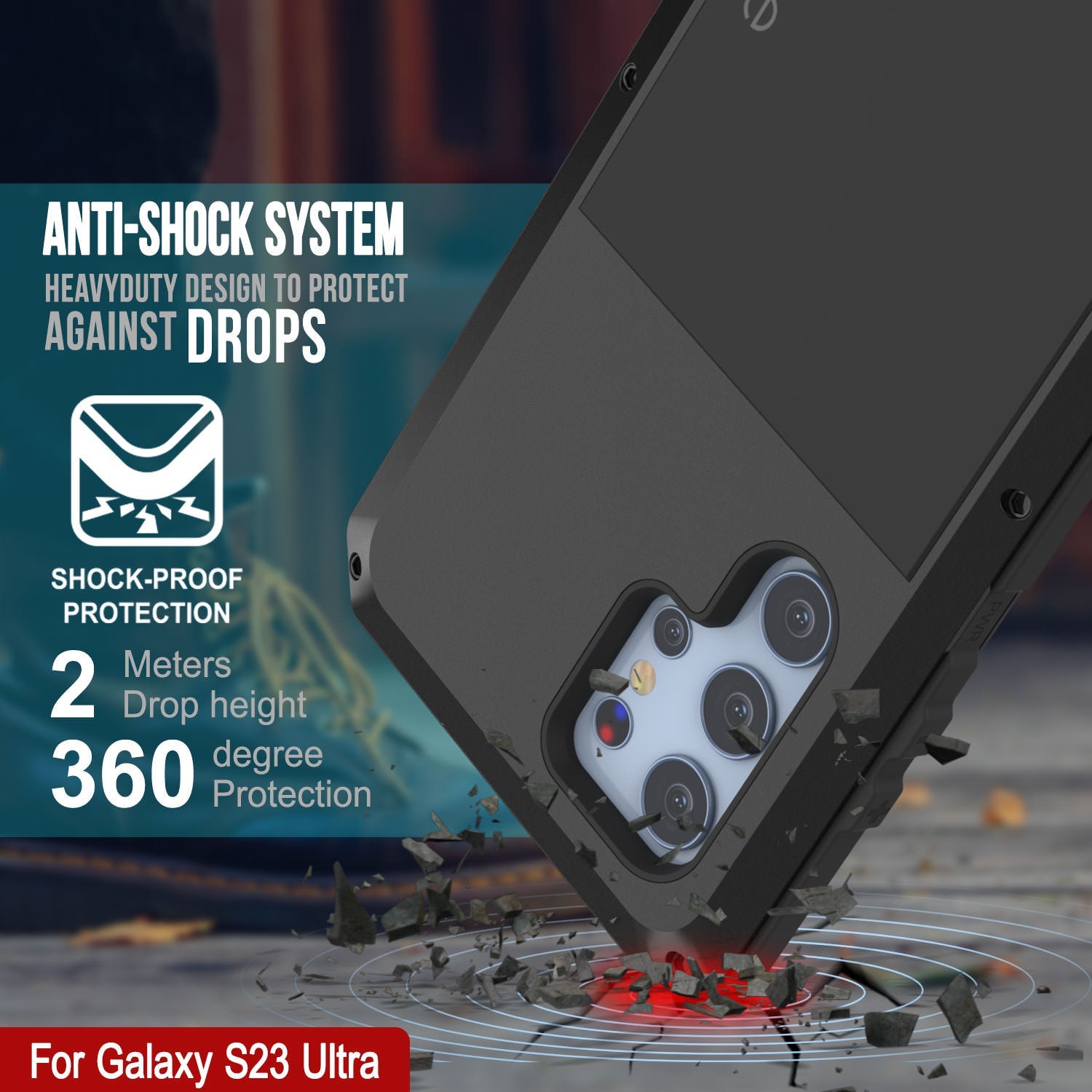 Capa de Metal para Galaxy S23 Ultra, Resistente e Militar de Alta Qualidade Armadura [à prova de choque] Corpo Inteiro Resistente [Preto]