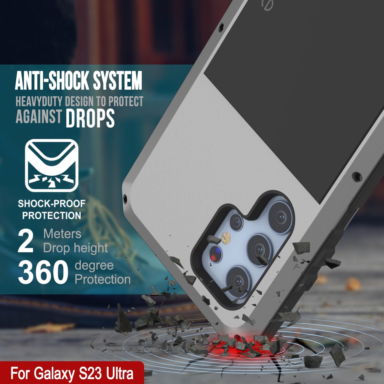 Capa de metal Galaxy S23 Ultra, Resistente Heavy Duty Militar Grade Armor Cobrir [à prova de choque] Corpo inteiro resistente [Prata]