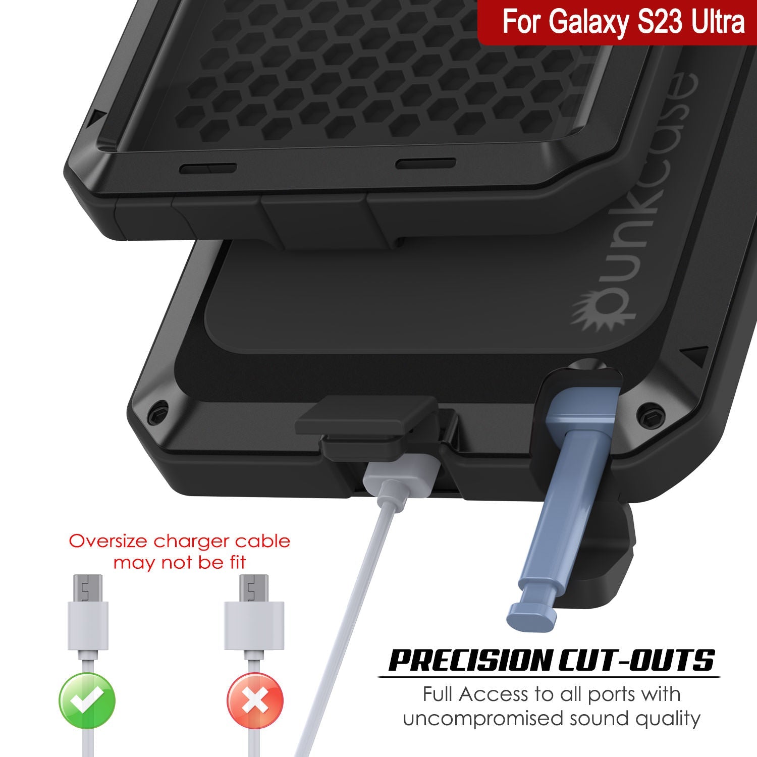 Capa de Metal para Galaxy S23 Ultra, Resistente e Militar de Alta Qualidade Armadura [à prova de choque] Corpo Inteiro Resistente [Preto]