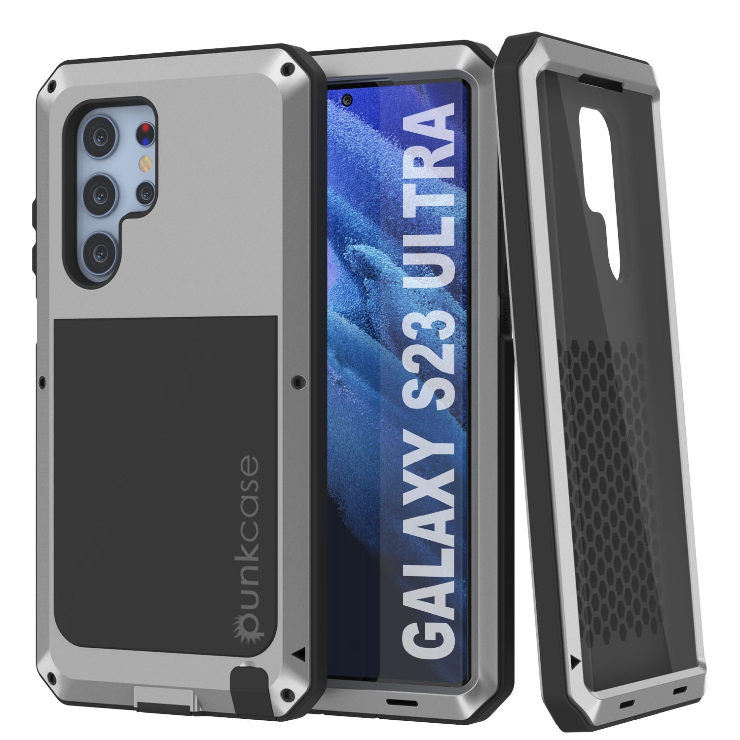 Capa de metal Galaxy S23 Ultra, Resistente Heavy Duty Militar Grade Armor Cobrir [à prova de choque] Corpo inteiro resistente [Prata]
