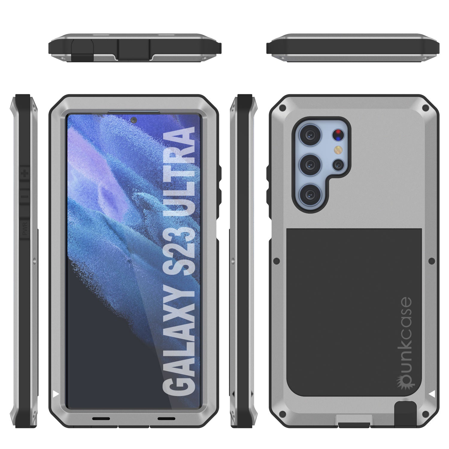 Capa de metal Galaxy S23 Ultra, Resistente Heavy Duty Militar Grade Armor Cobrir [à prova de choque] Corpo inteiro resistente [Prata]