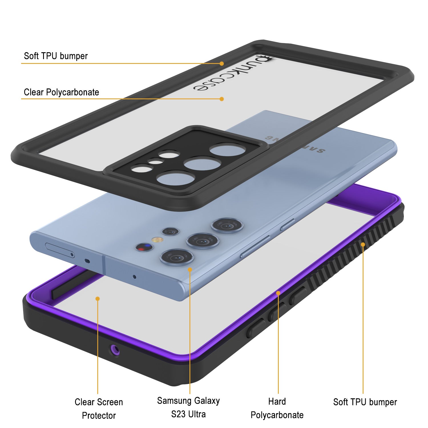 Galaxy S23 Ultra À Prova D'Água / À Prova de Choque [Série Extrema] Estojo Protetor de Tela Fina [Roxo]
