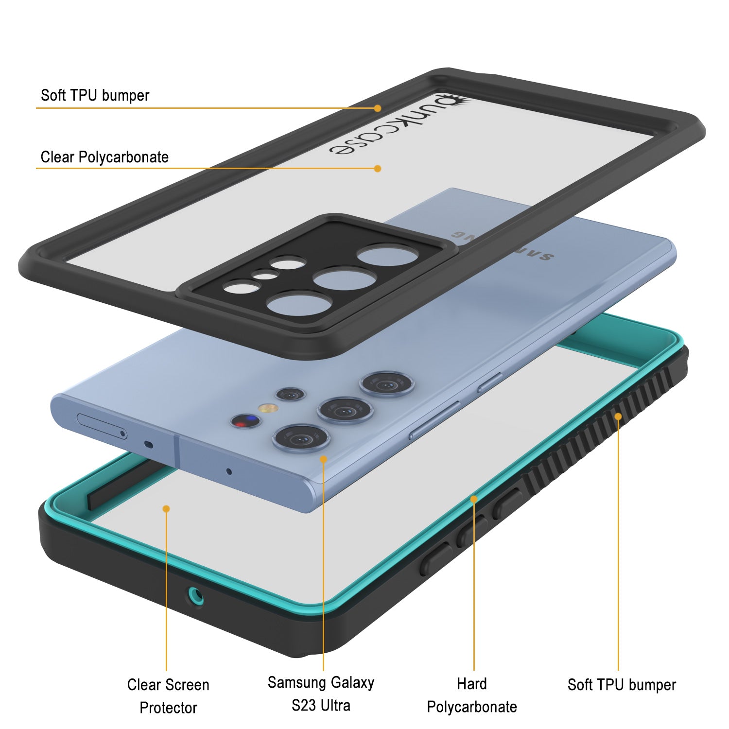 Capa protetora para tela do Galaxy S23 Ultra à prova d'água/choque/neve [Série Extrema] [Teal]