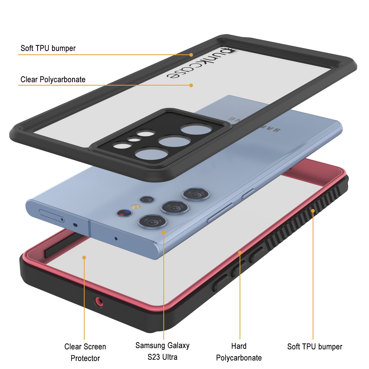 Galaxy S23 Ultra Capa protetora à prova d'água, choque, à prova de neve [Série Extrema] Protetor de tela fino [Rosa]