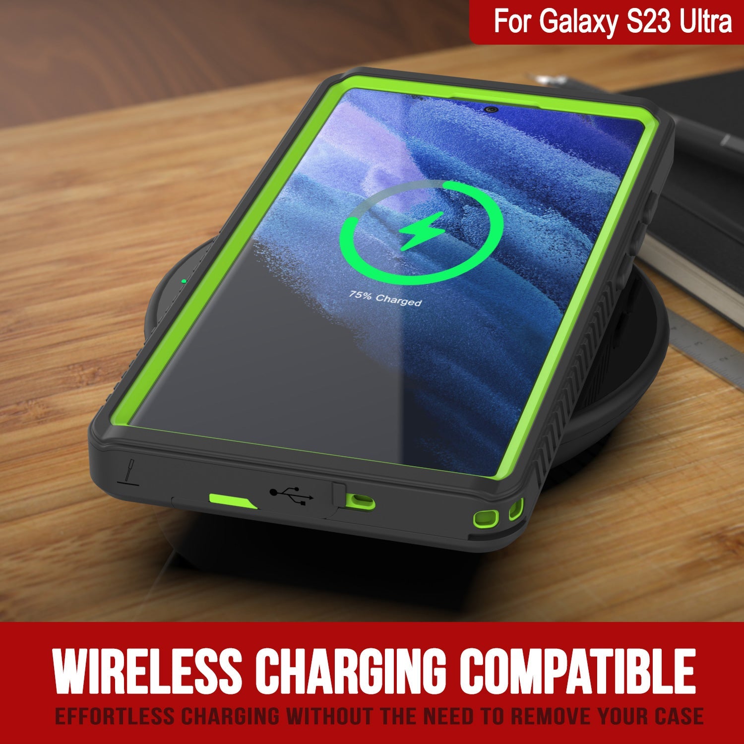 Galaxy S23 Ultra Capa Protetora à Prova d'Água/Choque [Série Extrema] Protetor de Tela [Verde Claro]