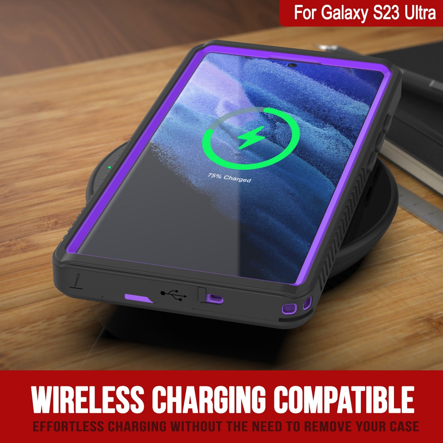Galaxy S23 Ultra À Prova D'Água / À Prova de Choque [Série Extrema] Estojo Protetor de Tela Fina [Roxo]