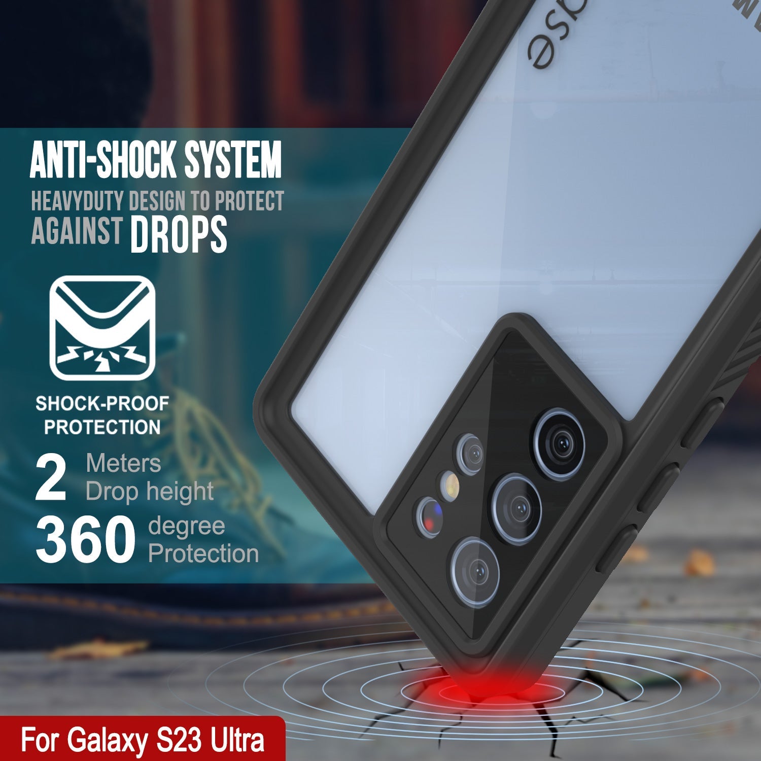 Galaxy S23 Ultra à prova d'água / à prova de choque [Série Extreme] Com protetor de tela Case [Preto]