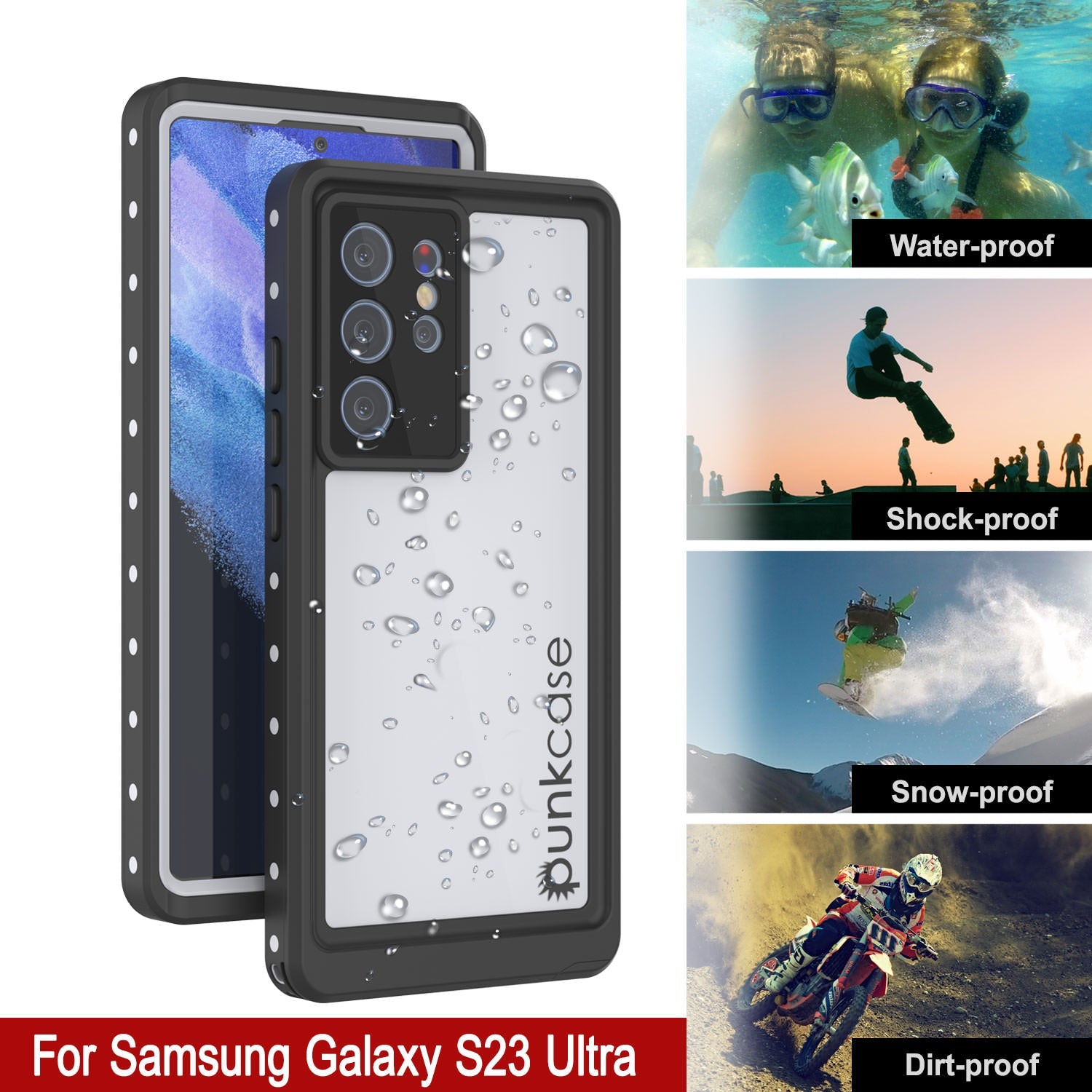 Capa à Prova d'Água para Galaxy S23 Ultra, Punkcase StudStar Branca Fina, 6.6 pés Subaquática à Prova de Choque/Neve IP68