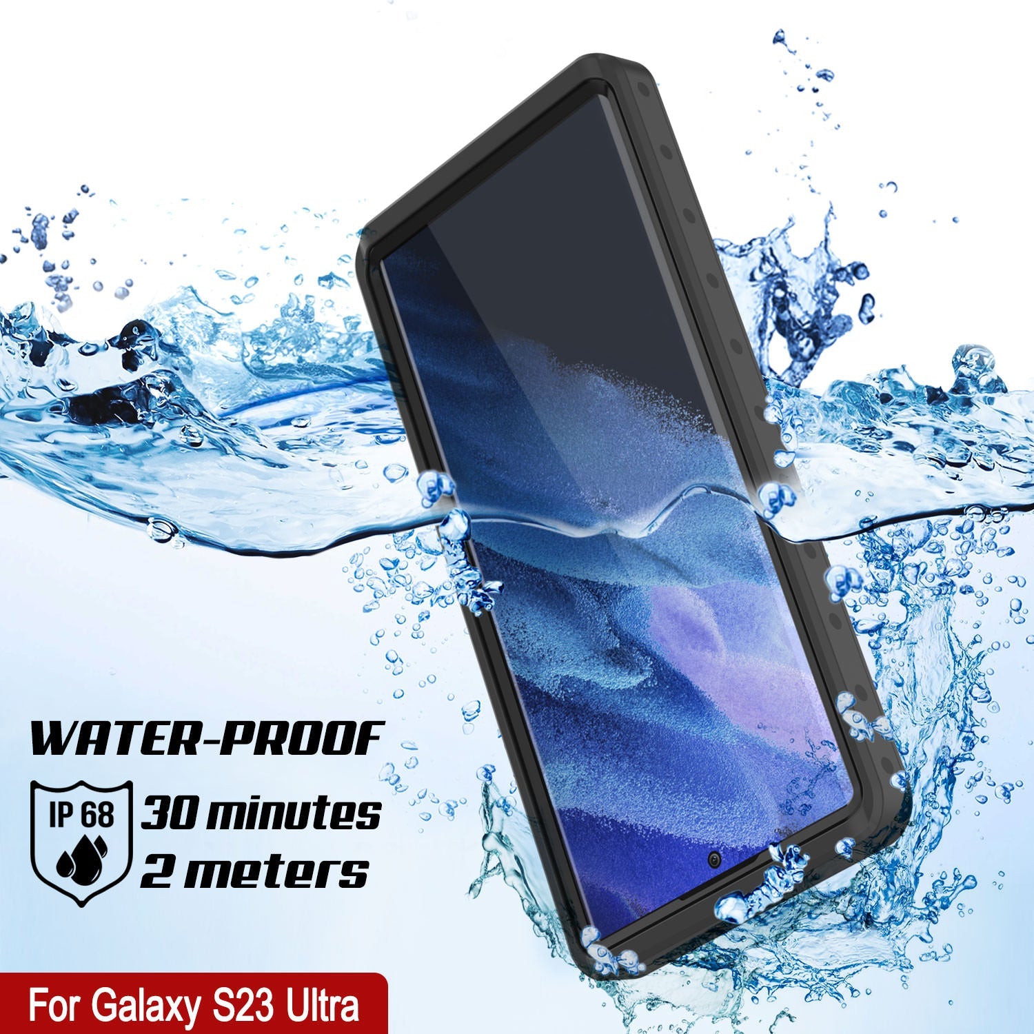 Capa à prova d'água Galaxy S23 Ultra PunkCase StudStar Preto Fino 6.6ft à Prova d'Água IP68 à Prova de Choque/Neve