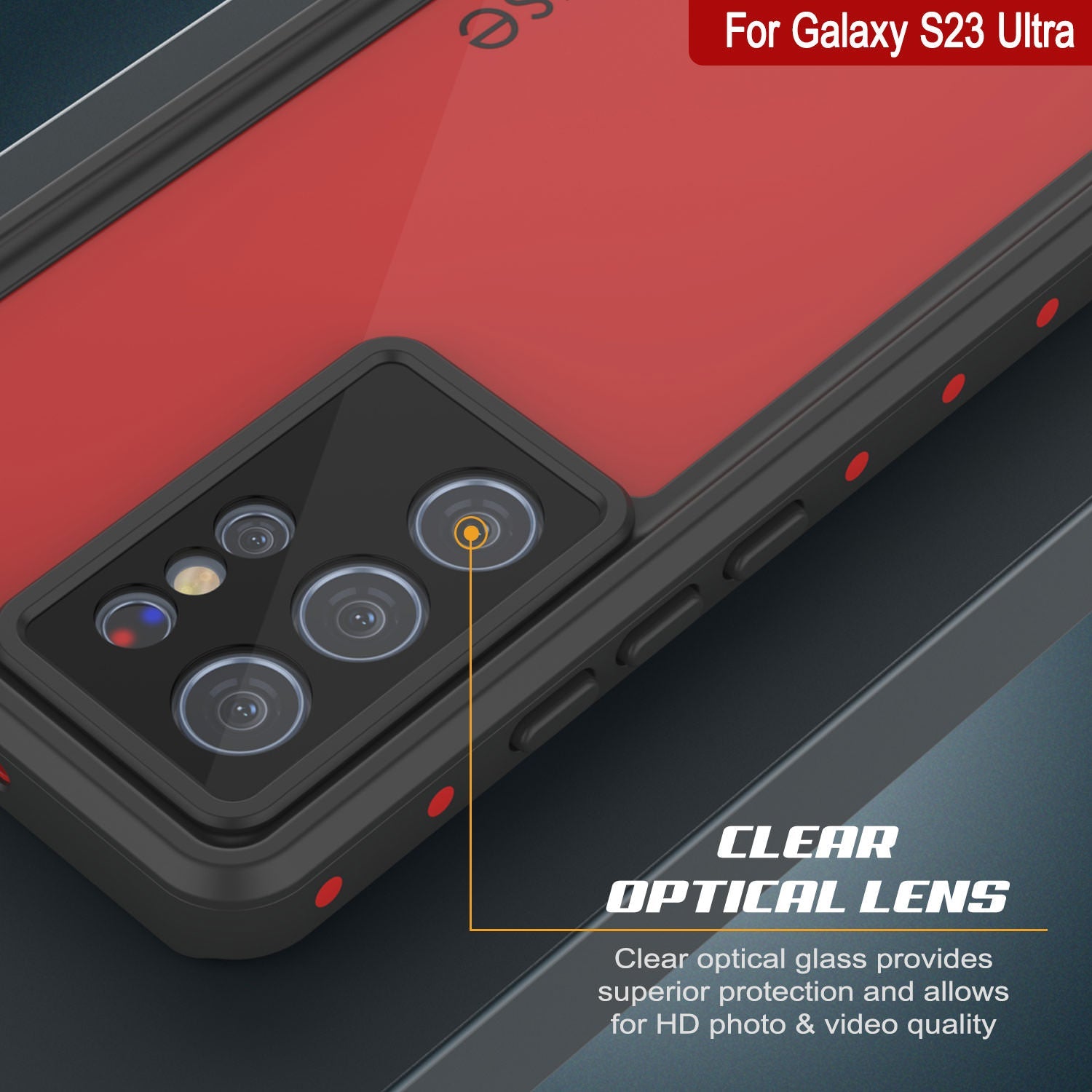 Capa à prova d'água Galaxy S23 Ultra PunkCase StudStar Vermelho Fino 6,6ft à prova d'água IP68 à prova de choque/neve