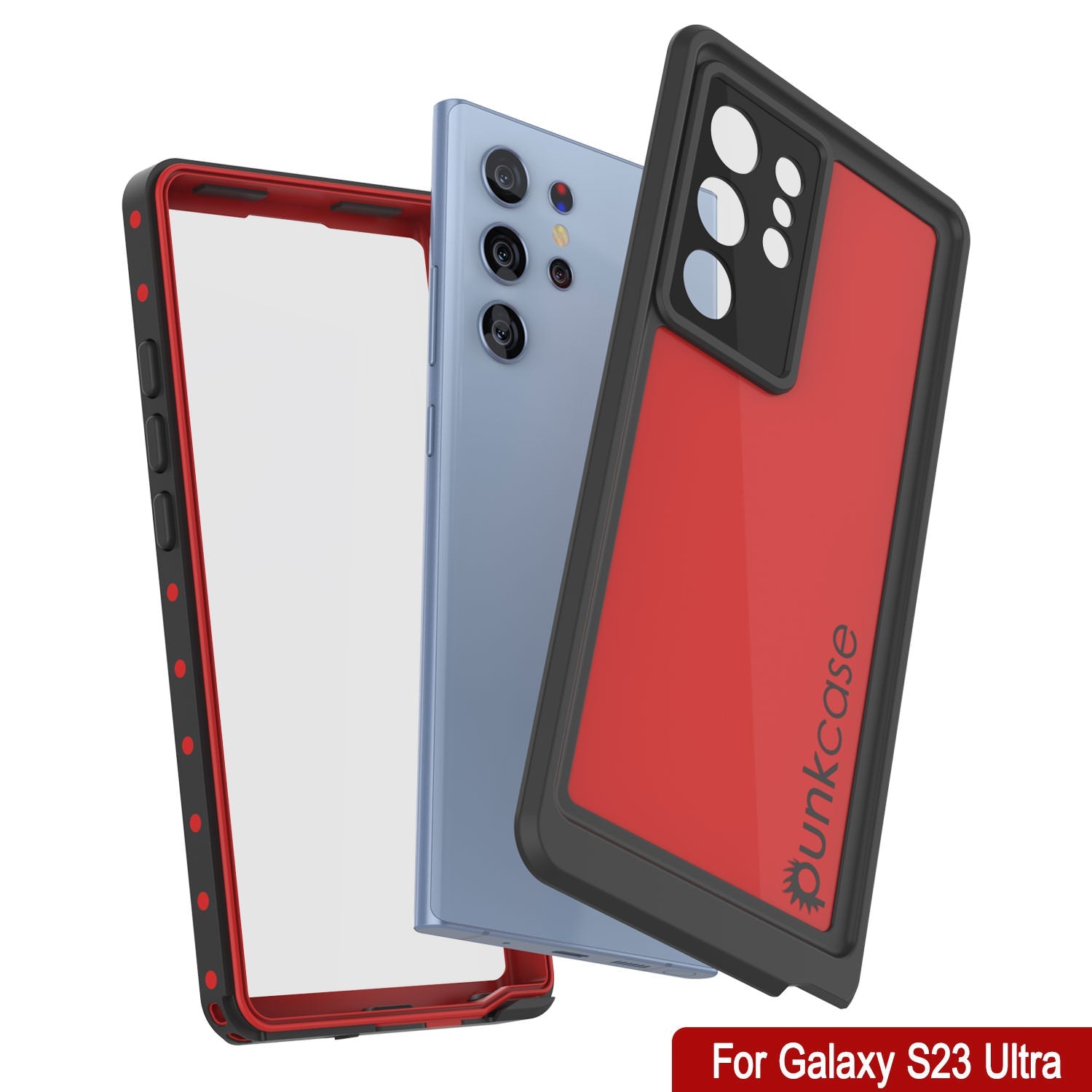 Capa à prova d'água Galaxy S23 Ultra PunkCase StudStar Vermelho Fino 6,6ft à prova d'água IP68 à prova de choque/neve
