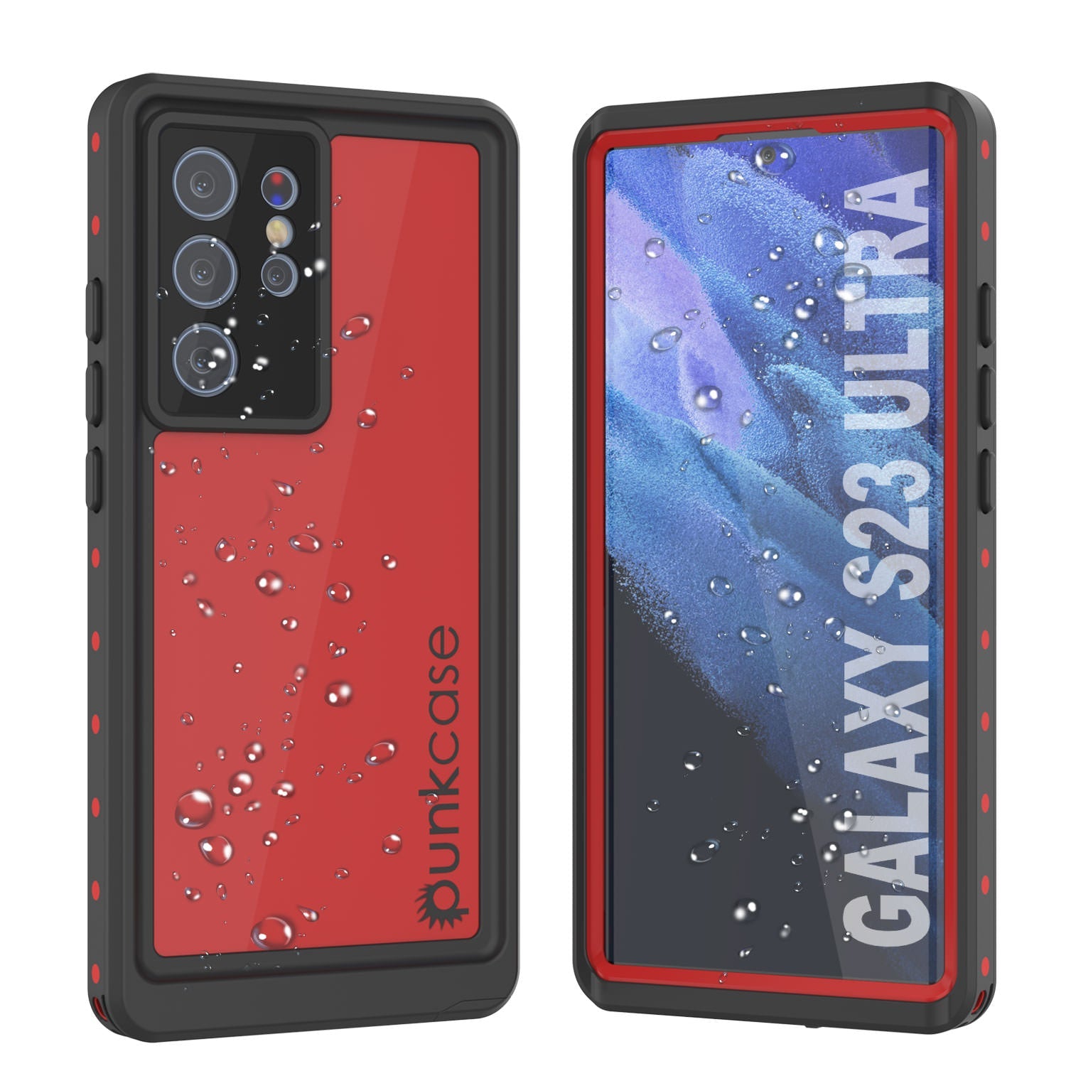 Capa à prova d'água Galaxy S23 Ultra PunkCase StudStar Vermelho Fino 6,6ft à prova d'água IP68 à prova de choque/neve
