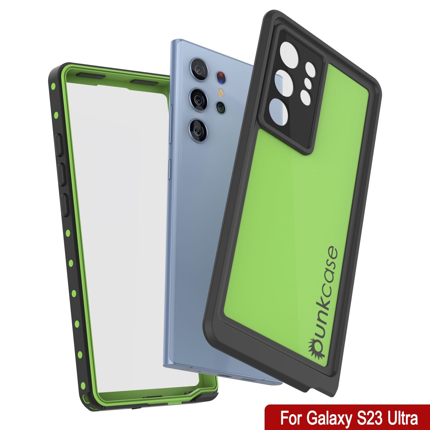Capa à prova d'água PunkCase StudStar Light Green fina para Galaxy S23 Ultra 6.6ft IP68 à prova de choque subaquática