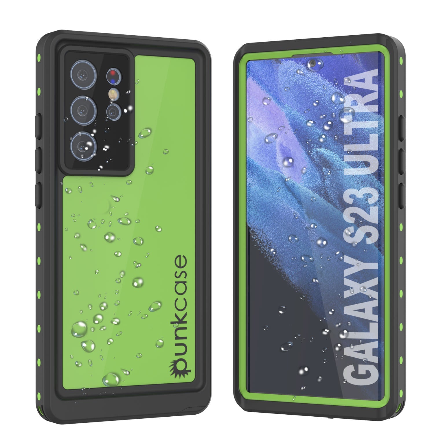 Capa à prova d'água PunkCase StudStar Light Green fina para Galaxy S23 Ultra 6.6ft IP68 à prova de choque subaquática
