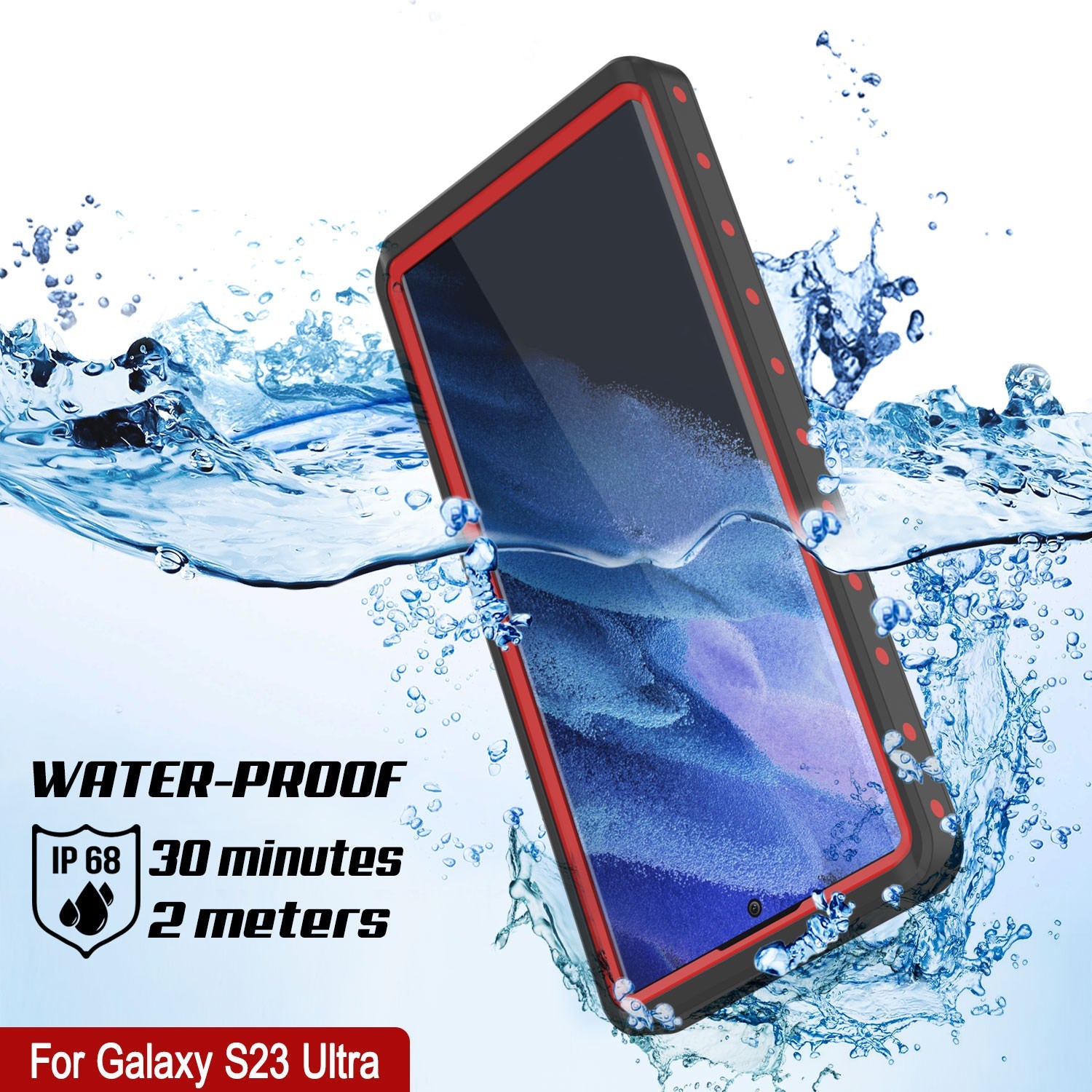 Capa à prova d'água Galaxy S23 Ultra PunkCase StudStar Vermelho Fino 6,6ft à prova d'água IP68 à prova de choque/neve