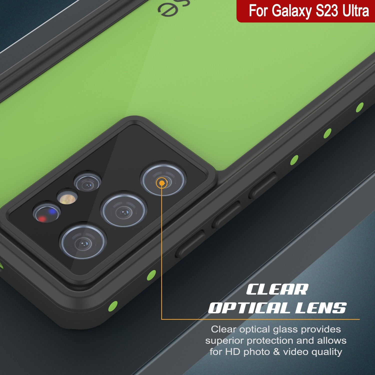 Capa à prova d'água PunkCase StudStar Light Green fina para Galaxy S23 Ultra 6.6ft IP68 à prova de choque subaquática