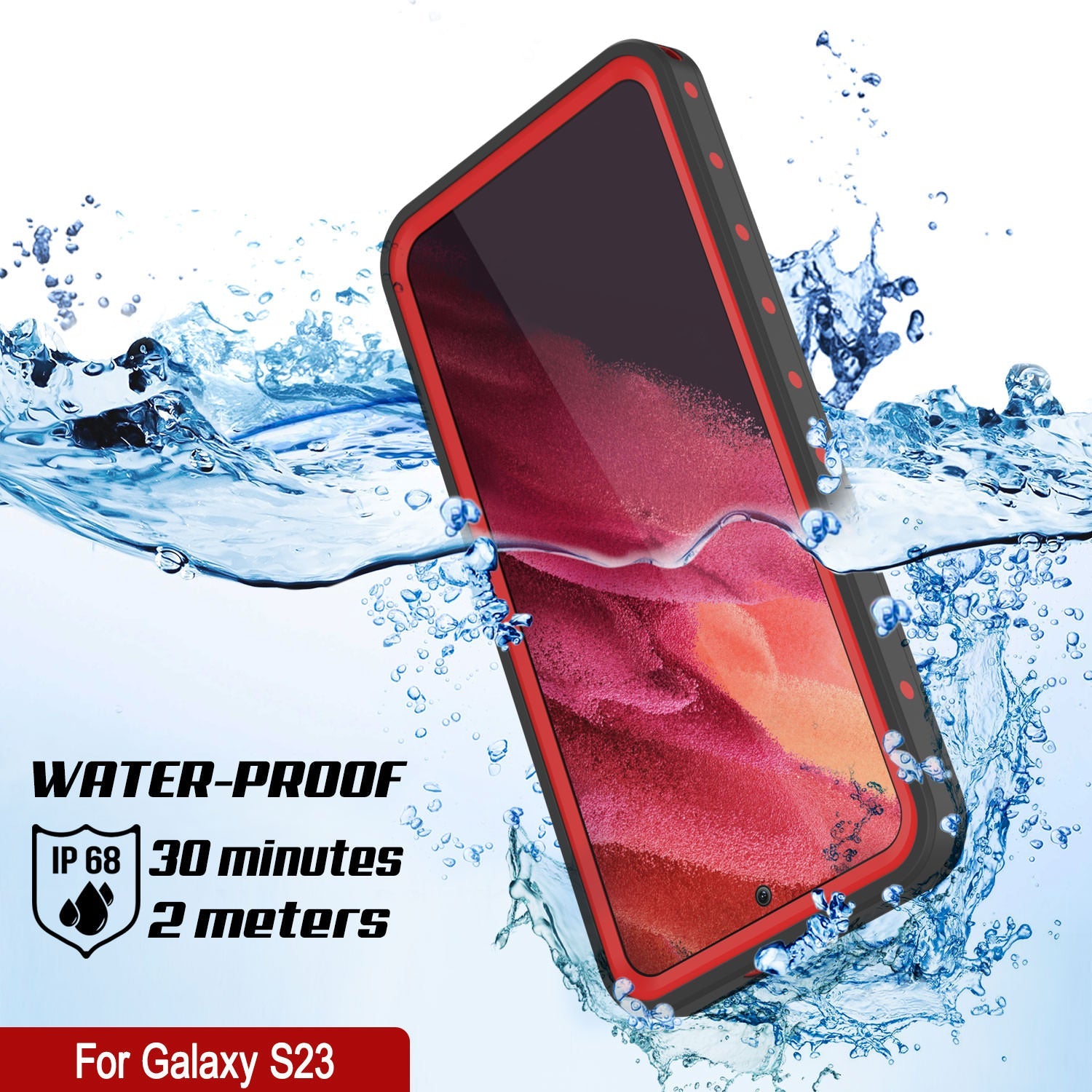 Capa à prova d'água Galaxy S23 PunkCase StudStar Vermelha Fina 6.6ft IP68 Subaquática à Prova de Choque/Neve
