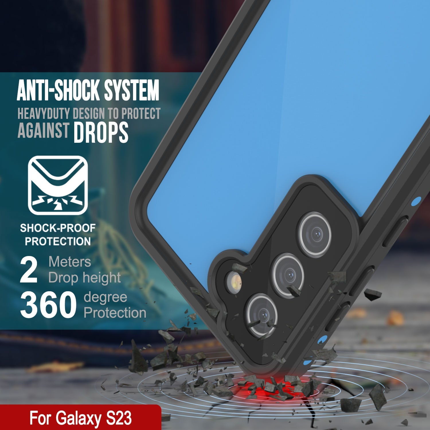 Capa à prova d'água Galaxy S23 PunkCase StudStar Light Blue Fina 6.6 pés subaquático IP68 à prova de choque
