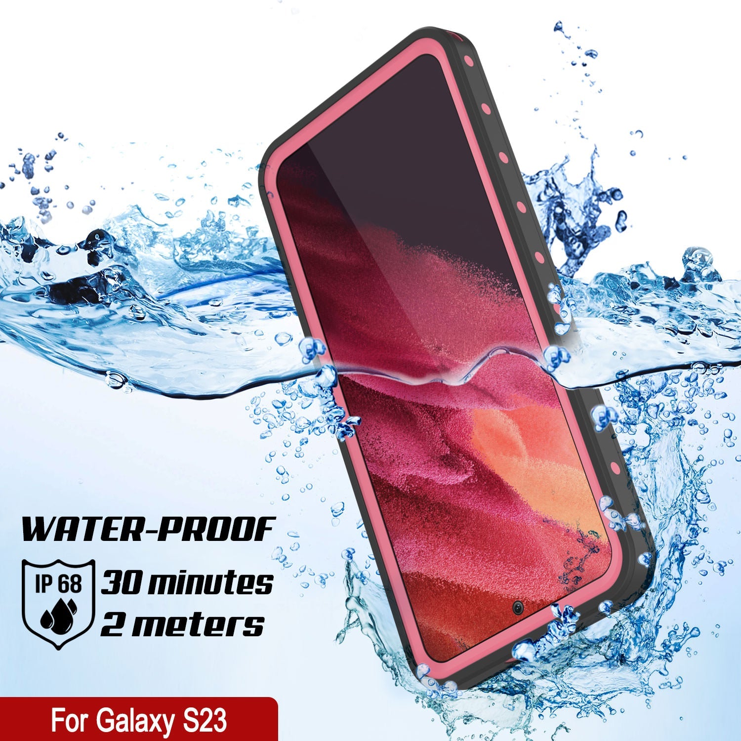 Capa à prova d'água Galaxy S23 PunkCase StudStar Pink Thin 6.6ft à prova de choque/neve subaquática IP68