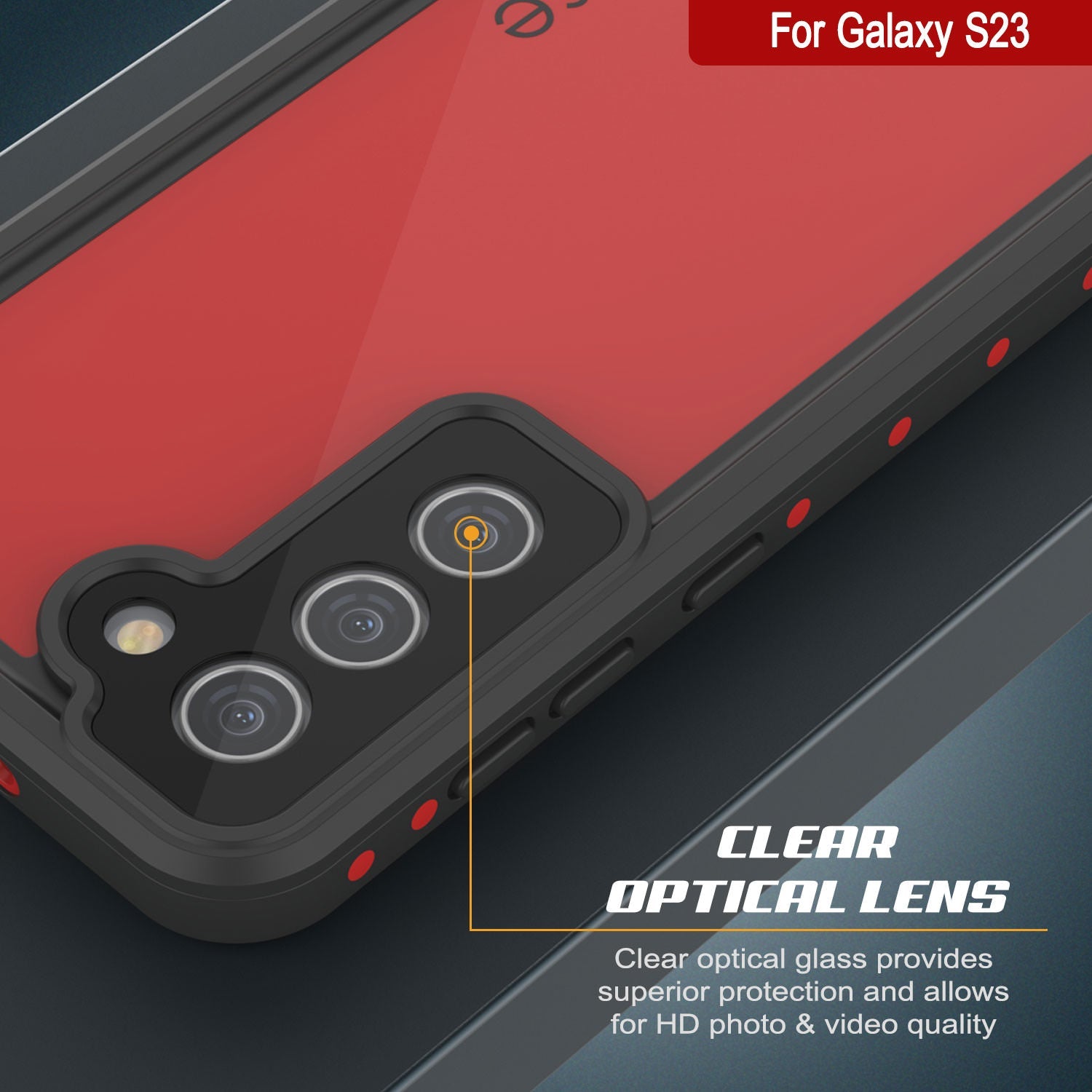 Capa à prova d'água Galaxy S23 PunkCase StudStar Vermelha Fina 6.6ft IP68 Subaquática à Prova de Choque/Neve