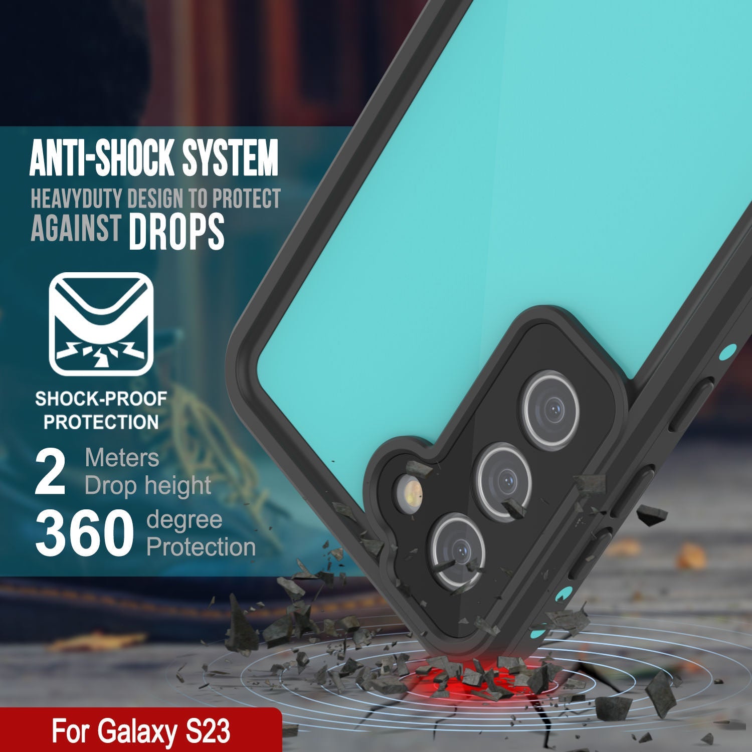 Capa à prova d'água para Galaxy S23 PunkCase StudStar Teal Fina 6,6 pés Subaquática IP68 à Prova de Choque/Neve