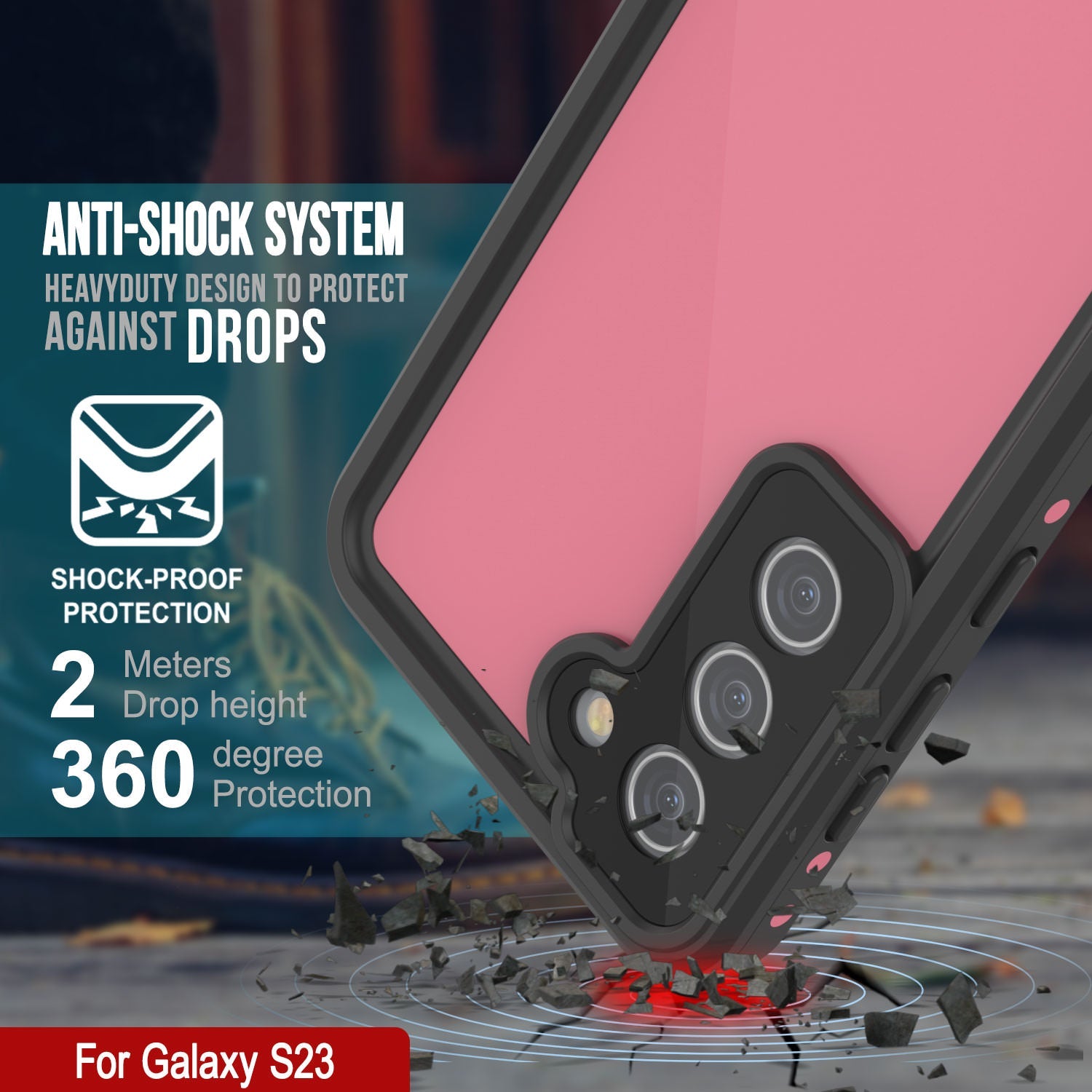 Capa à prova d'água Galaxy S23 PunkCase StudStar Pink Thin 6.6ft à prova de choque/neve subaquática IP68