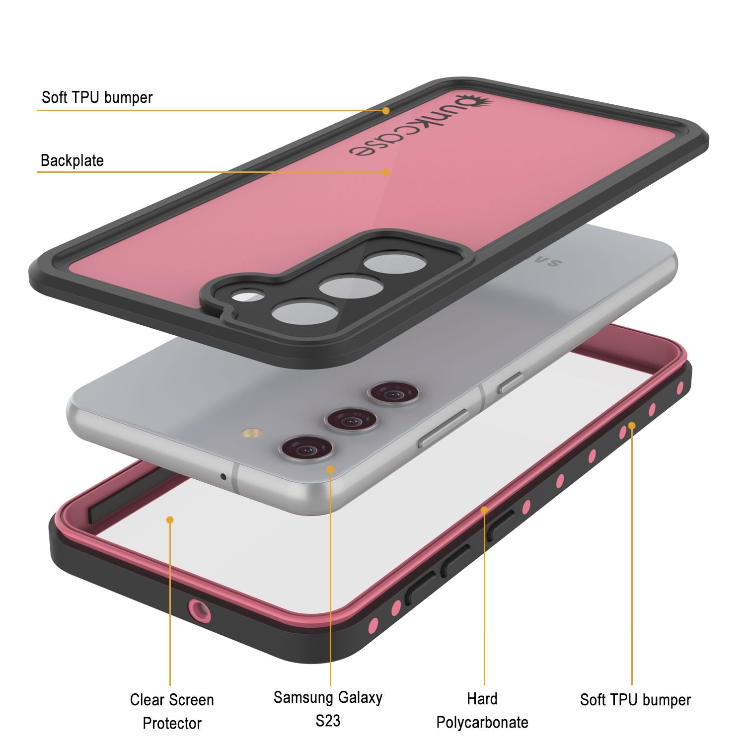 Capa à prova d'água Galaxy S23 PunkCase StudStar Pink Thin 6.6ft à prova de choque/neve subaquática IP68