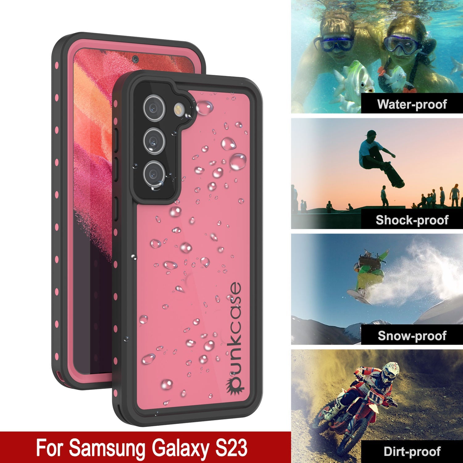 Capa à prova d'água Galaxy S23 PunkCase StudStar Pink Thin 6.6ft à prova de choque/neve subaquática IP68