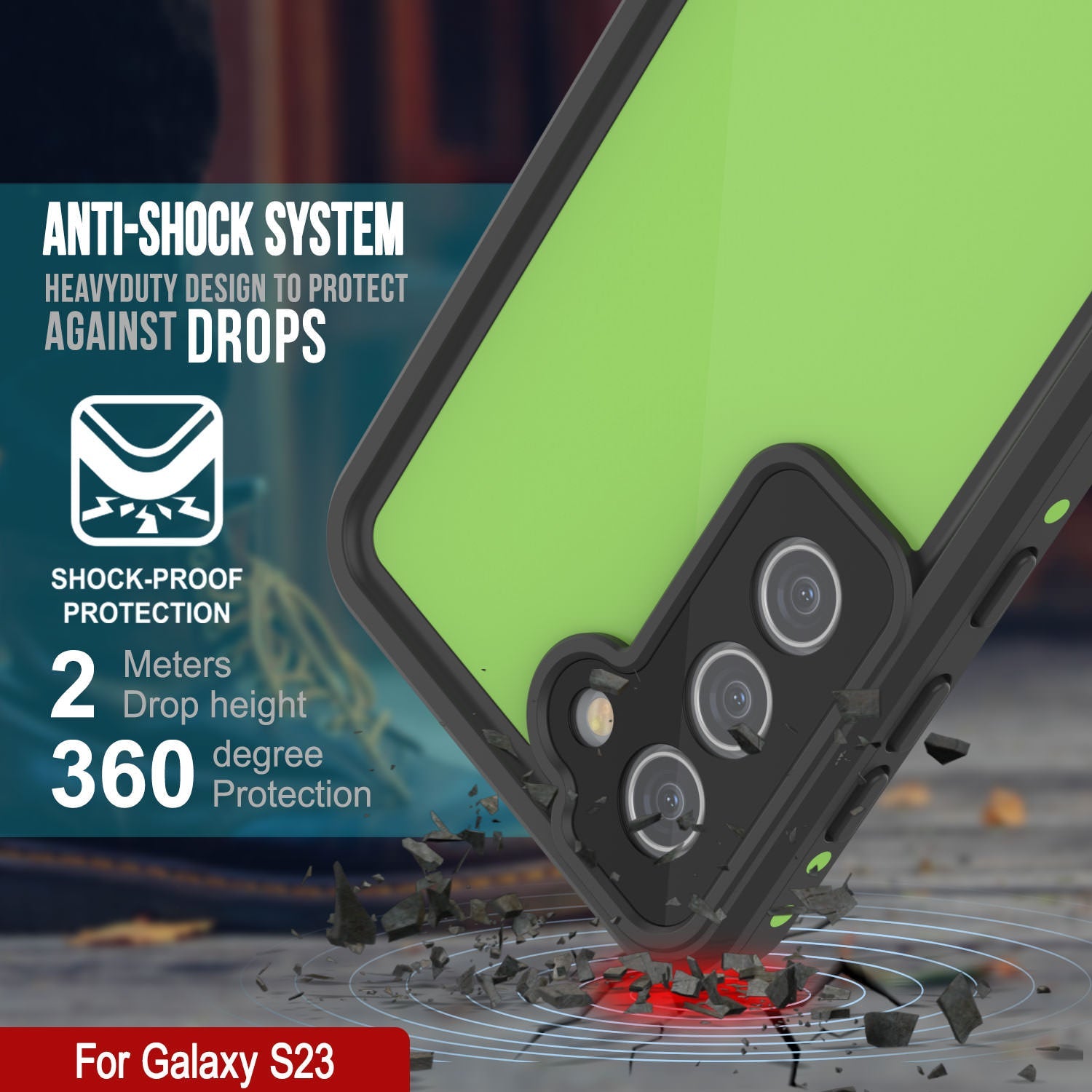 Capa à Prova d'Água para Galaxy S23 PunkCase StudStar Verde Claro Fina 6.6ft Subaquática IP68 à Prova de Choque