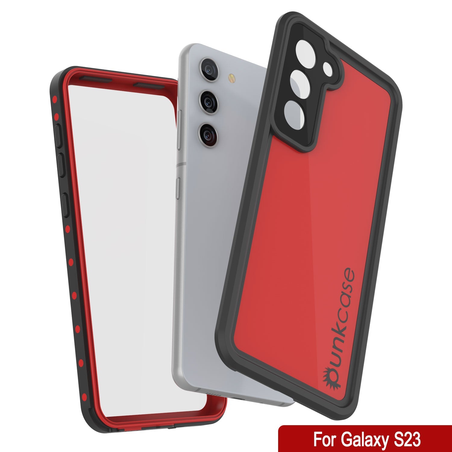 Capa à prova d'água Galaxy S23 PunkCase StudStar Vermelha Fina 6.6ft IP68 Subaquática à Prova de Choque/Neve