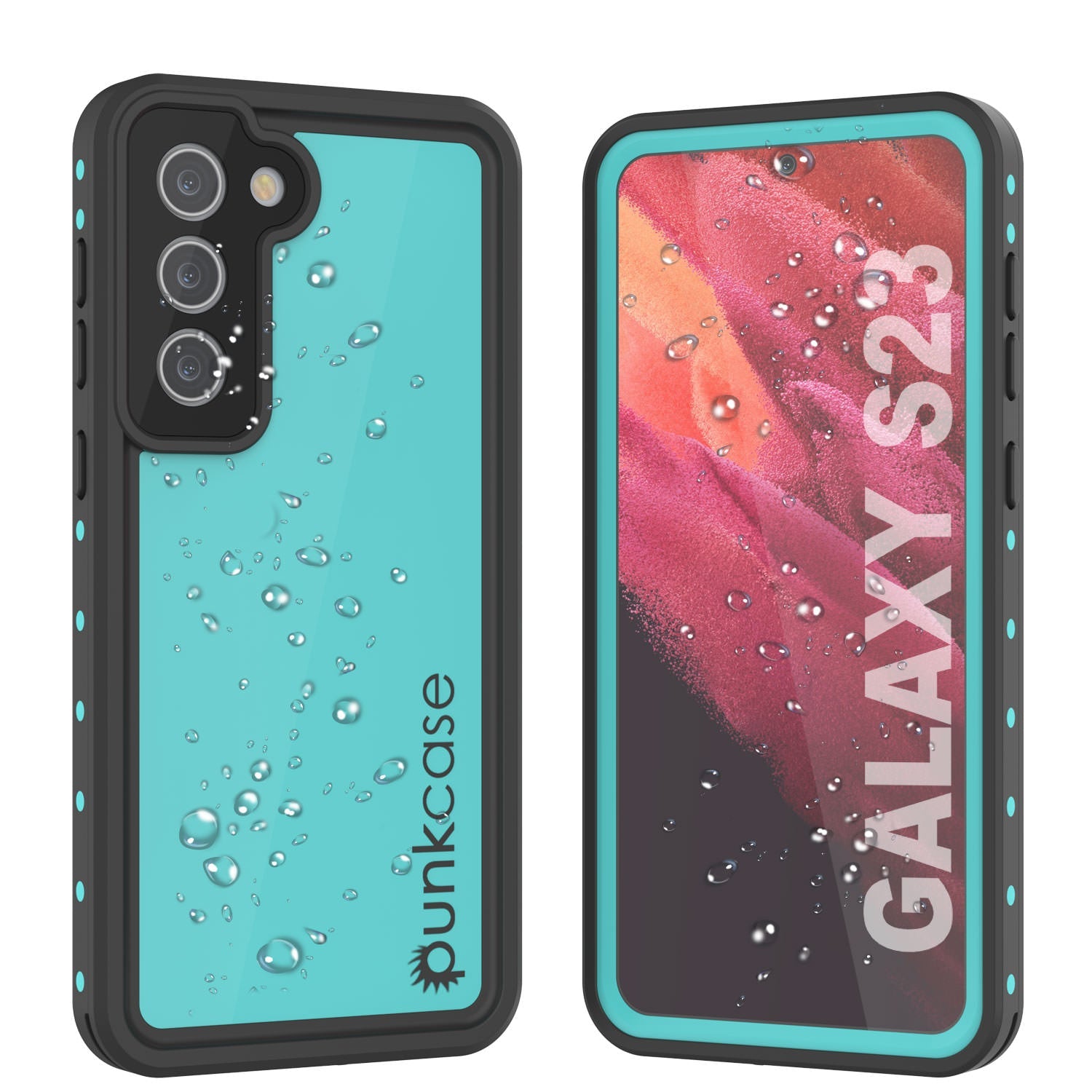 Capa à prova d'água para Galaxy S23 PunkCase StudStar Teal Fina 6,6 pés Subaquática IP68 à Prova de Choque/Neve