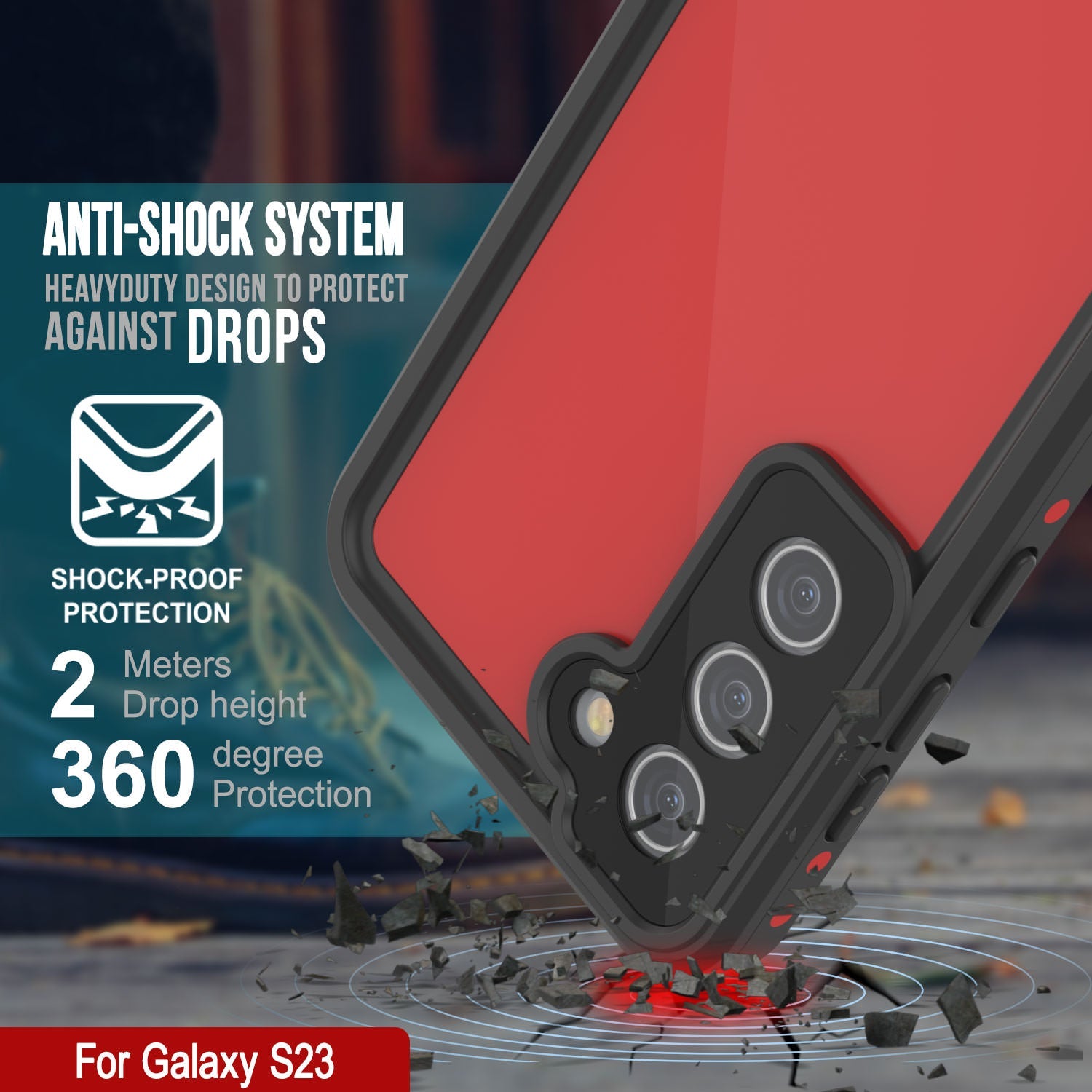 Capa à prova d'água Galaxy S23 PunkCase StudStar Vermelha Fina 6.6ft IP68 Subaquática à Prova de Choque/Neve