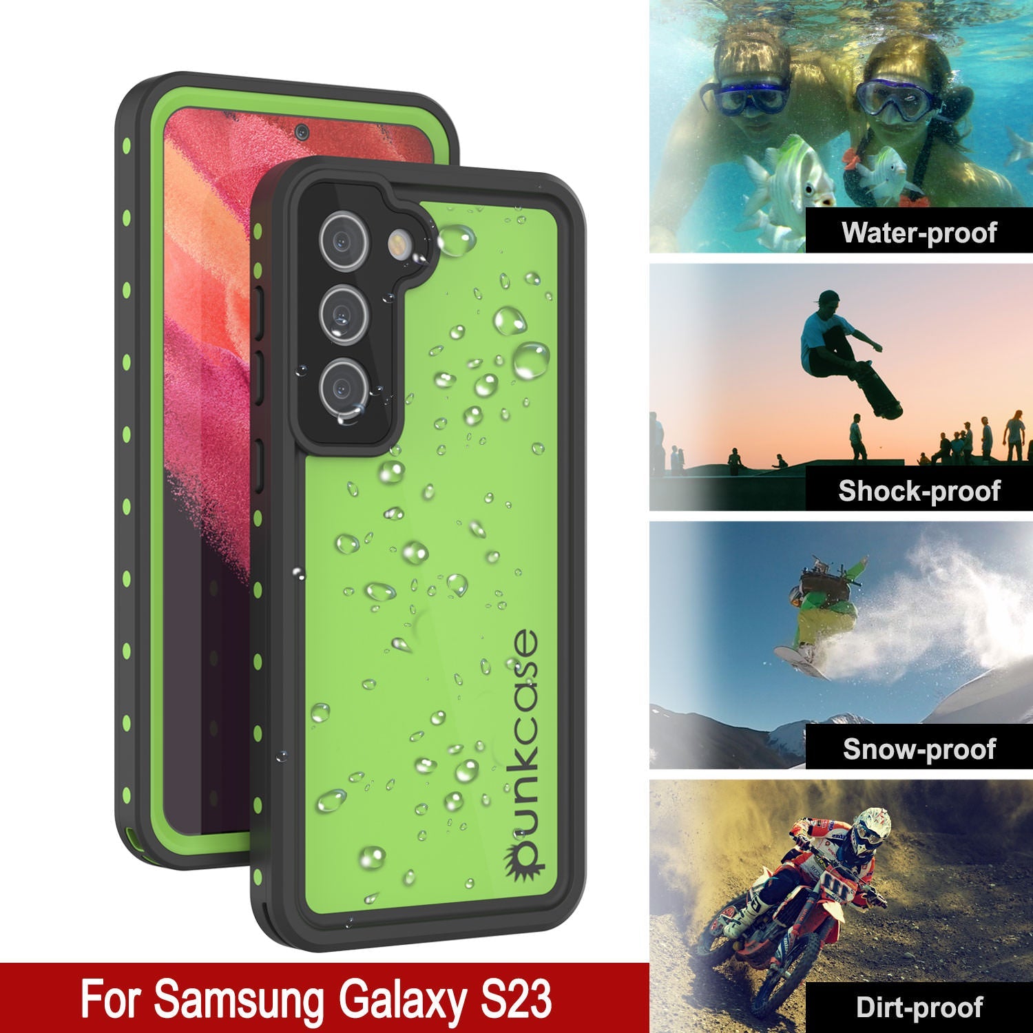 Capa à Prova d'Água para Galaxy S23 PunkCase StudStar Verde Claro Fina 6.6ft Subaquática IP68 à Prova de Choque