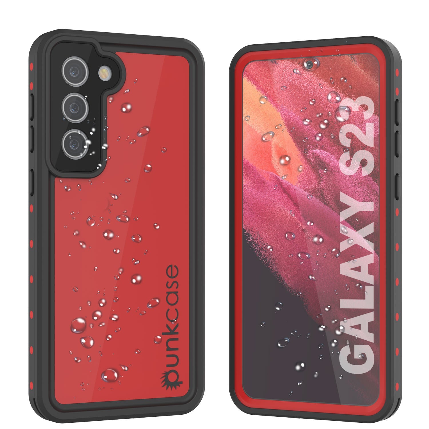 Capa à prova d'água Galaxy S23 PunkCase StudStar Vermelha Fina 6.6ft IP68 Subaquática à Prova de Choque/Neve