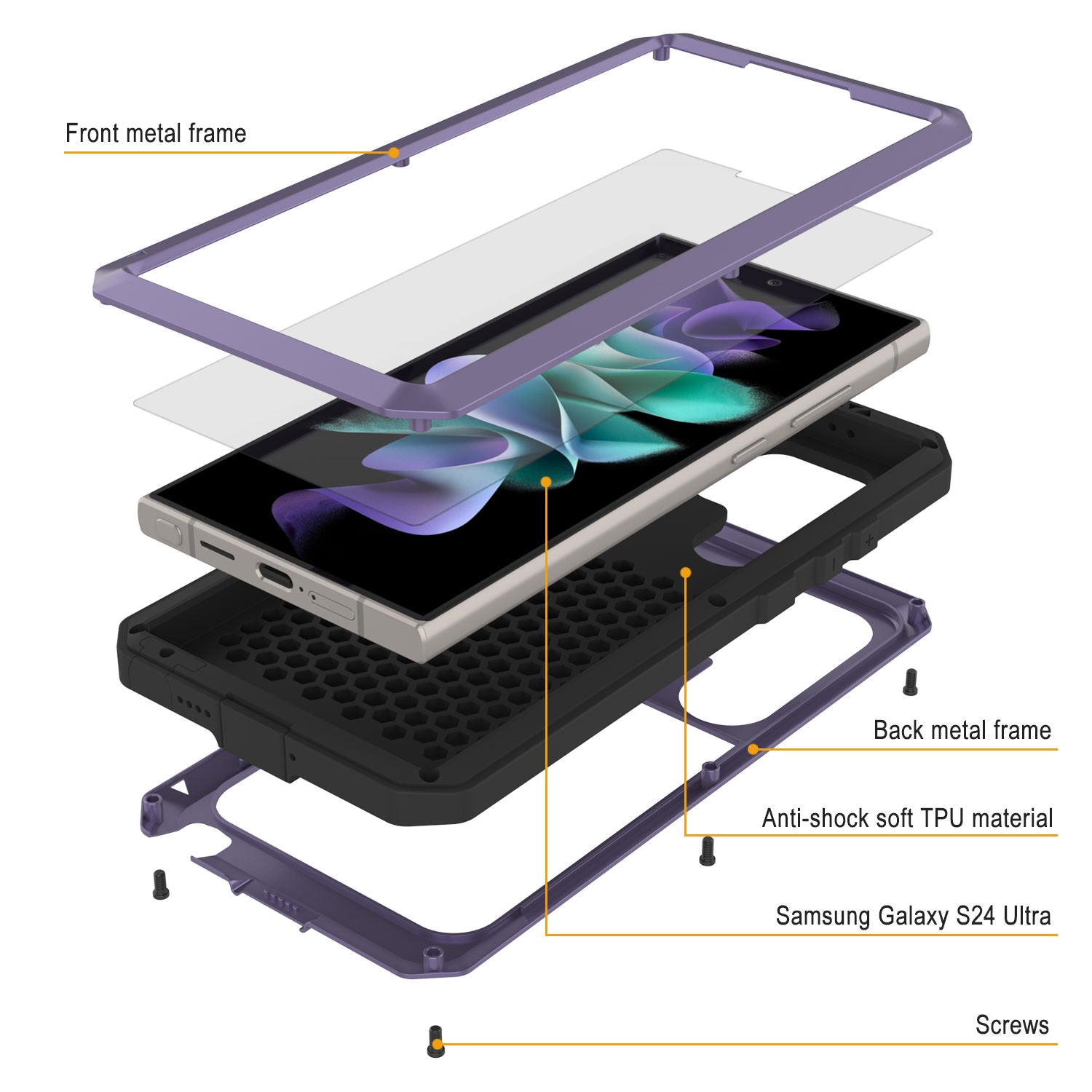 Galaxy S24 Ultra Metal Case, Heavy Duty Military Grade Armor Cover [shock proof] Full Body Hard [Purple]