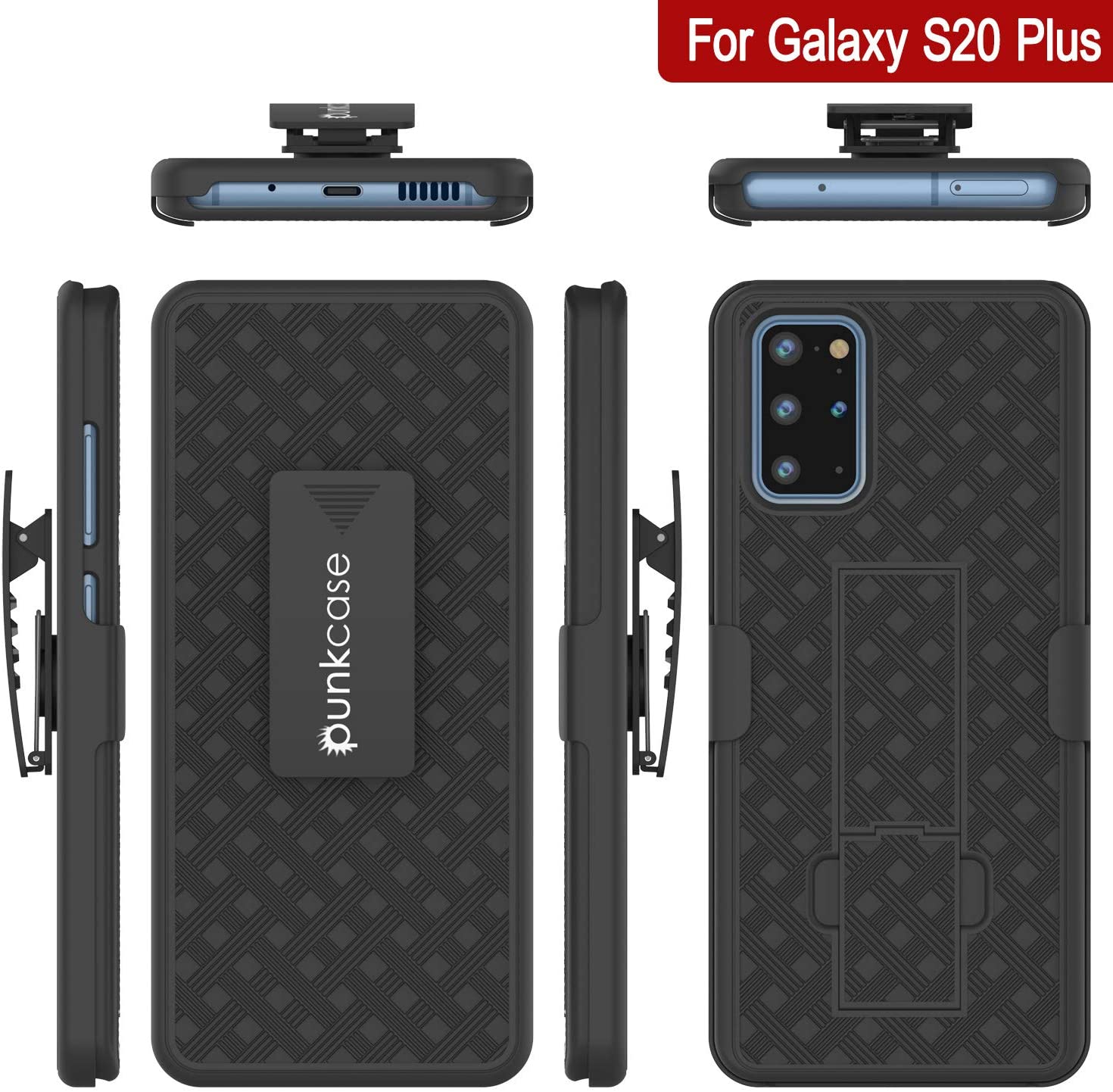 Capa Punkcase Galaxy S20+ Plus com protetor de tela, clipe de cinto de coldre [preto]