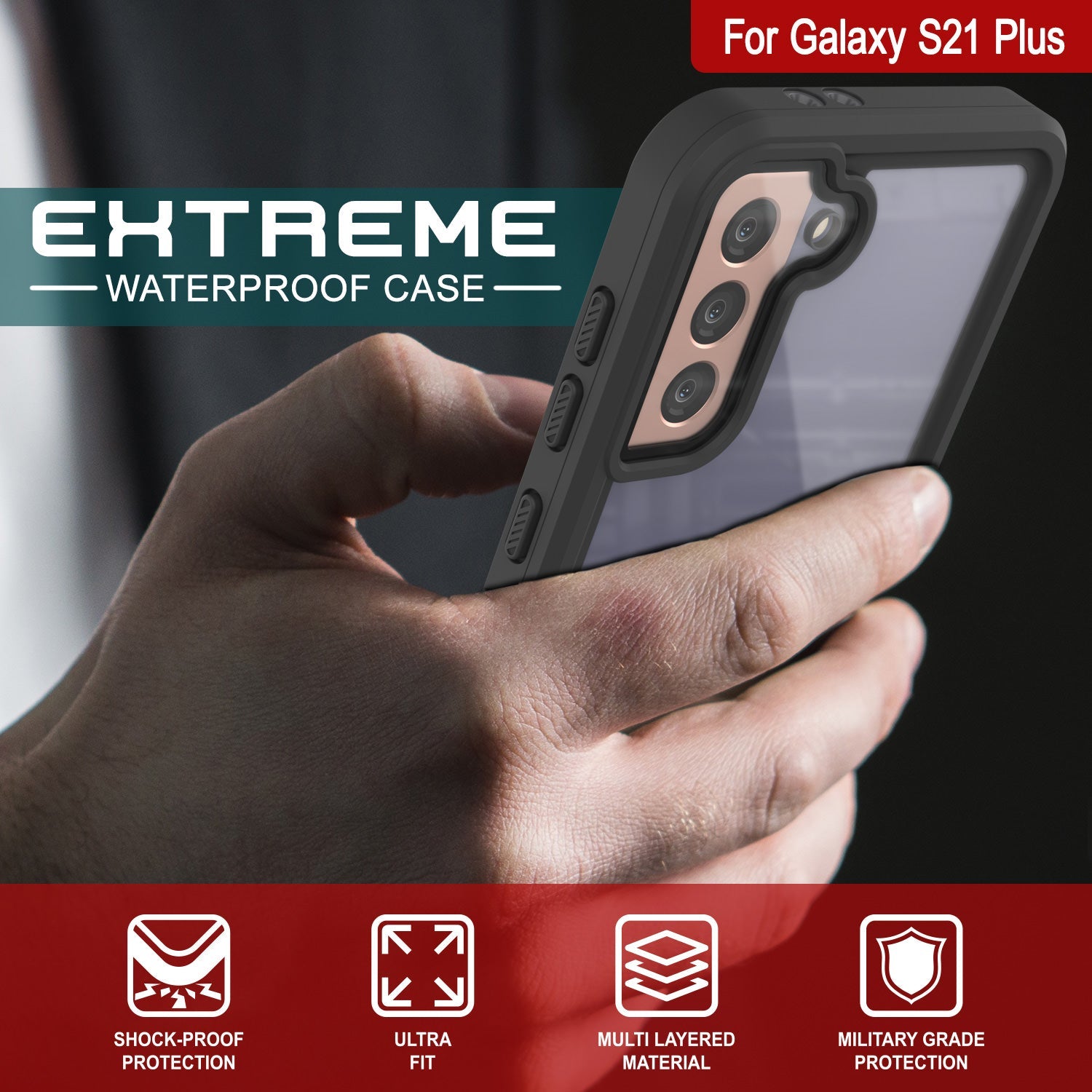 Galaxy S21+ Plus Water/Shock/Snow/dirt proof [Extreme Series] Slim Case [Light Blue] (Color in image: Light Green)