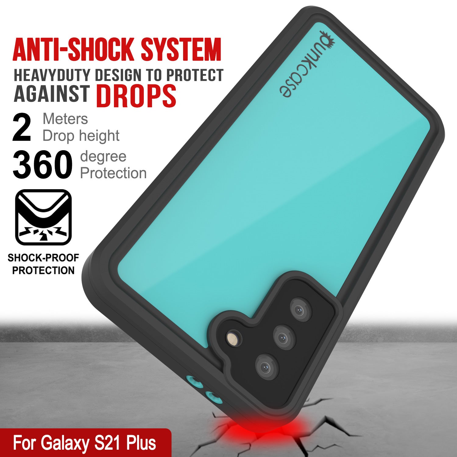 Caixa à prova d'água Galaxy S22+ Plus PunkCase StudStar Teal Fina 6,6ft à Prova de Água IP68 à Prova de Choque/Neve
