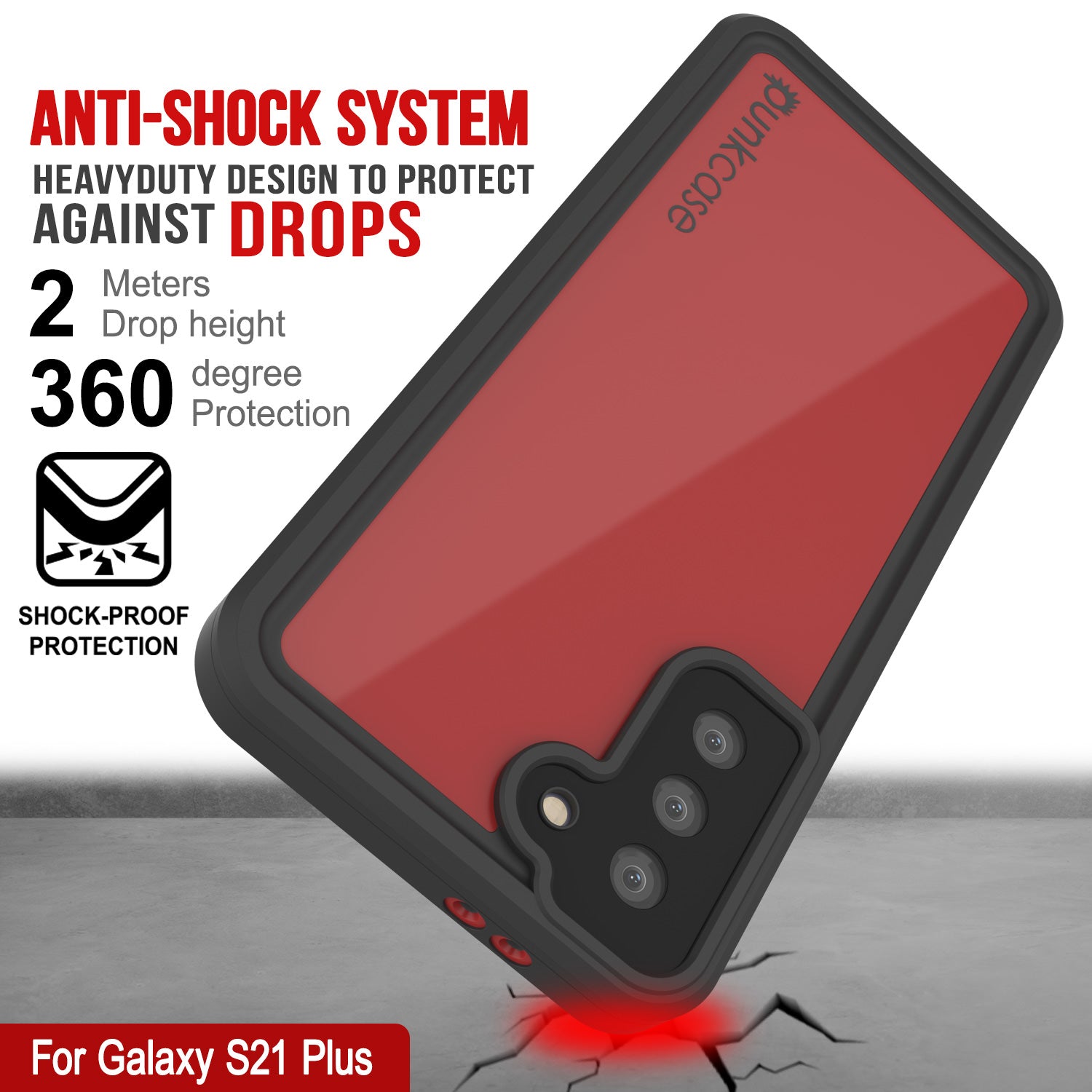 Capa à prova d'água para Galaxy S22+ Plus PunkCase StudStar Vermelha Fininha 6,6 pés subaquática à prova de choque/neve IP68