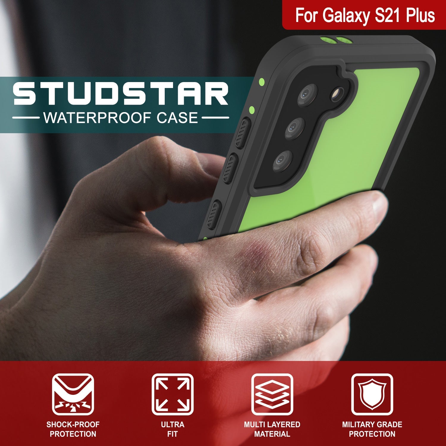 Capa à prova d'água Galaxy S21+ Plus PunkCase StudStar Light Green Fina 6,6 pés subaquática IP68 à prova de choque