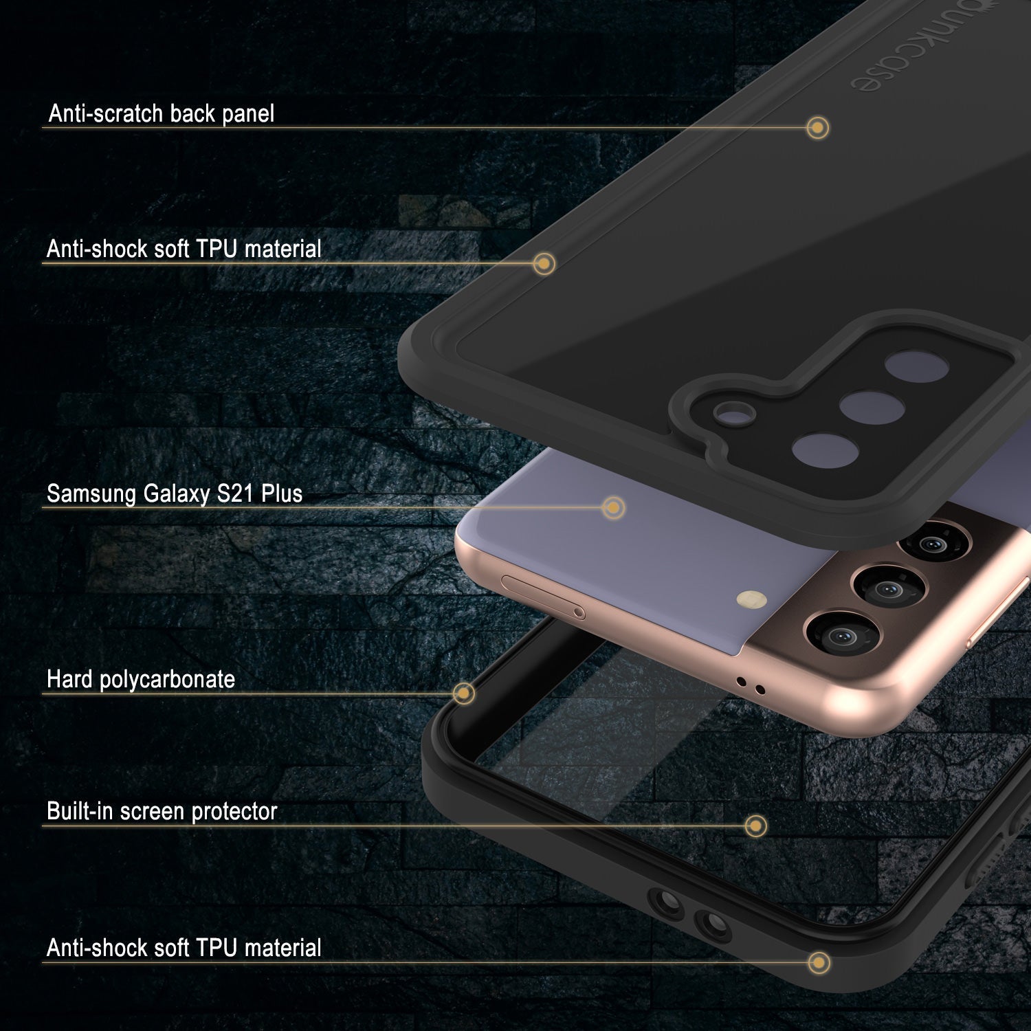Capa à prova d'água Galaxy S22+ Plus PunkCase StudStar Preta Fina 6,6 pés Subaquática IP68 à Prova de Choque/Neve