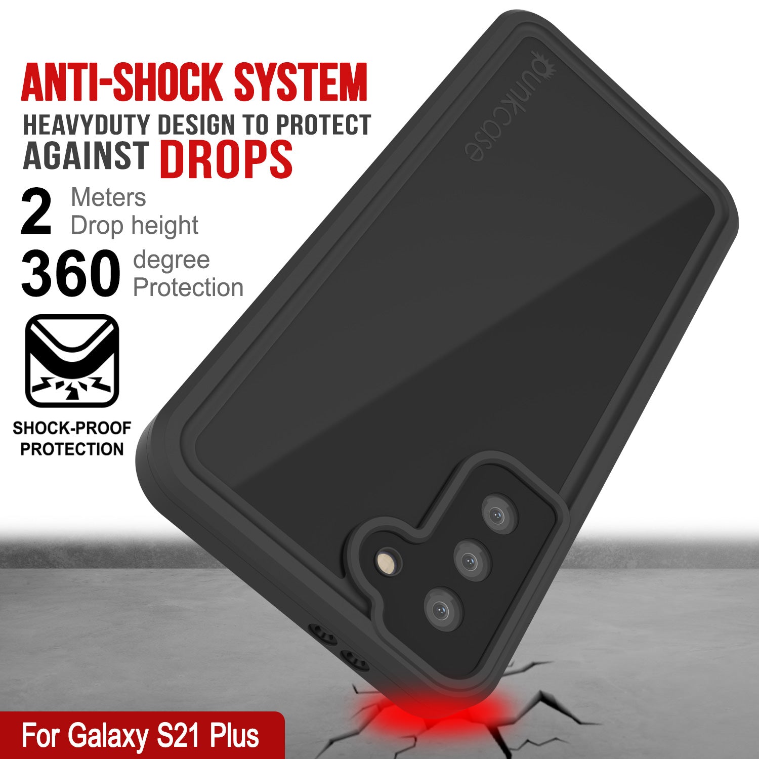Capa à prova d'água Galaxy S22+ Plus PunkCase StudStar Preta Fina 6,6 pés Subaquática IP68 à Prova de Choque/Neve