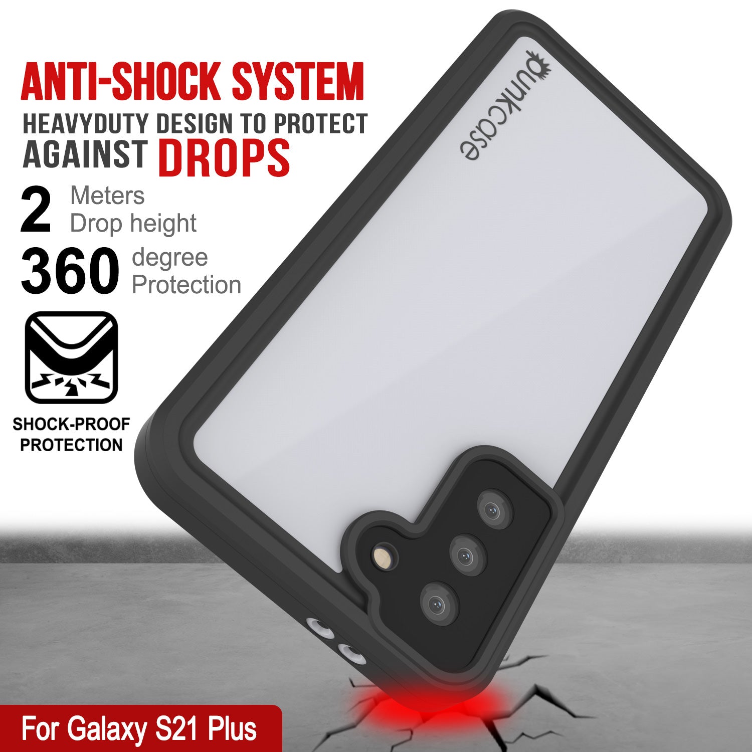 Capa à prova d'água para Galaxy S21+ Plus, Punkcase StudStar Branco Fino 6.6ft à prova d'água IP68 à prova de choque/neve