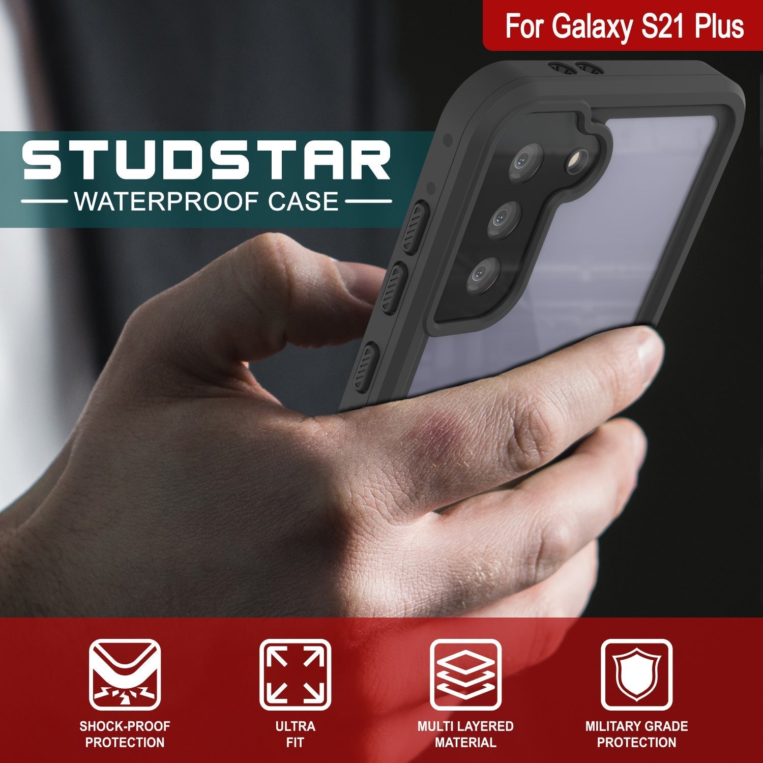 Capa à prova d'água Galaxy S22+ Plus PunkCase StudStar Transparente Fina 6.6ft Subaquática IP68 À Prova de Choque/Neve
